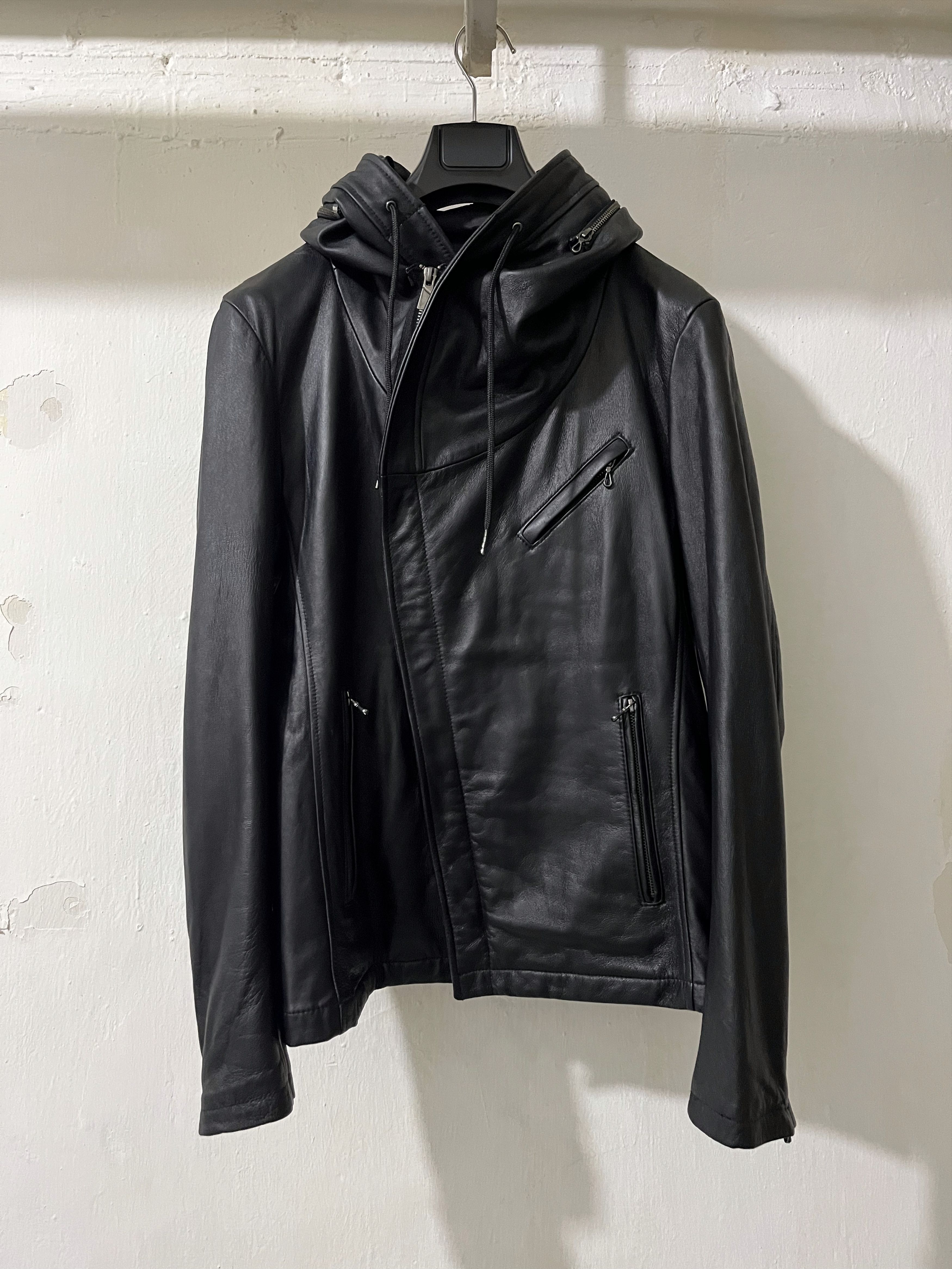 Katharine Hamnett London 00S KATHARINE HAMNETT ASYMMETRIC HODDED LEATHER JACKET Size XL / US 12-14 / IT 48-50 - 1 Thumbnail