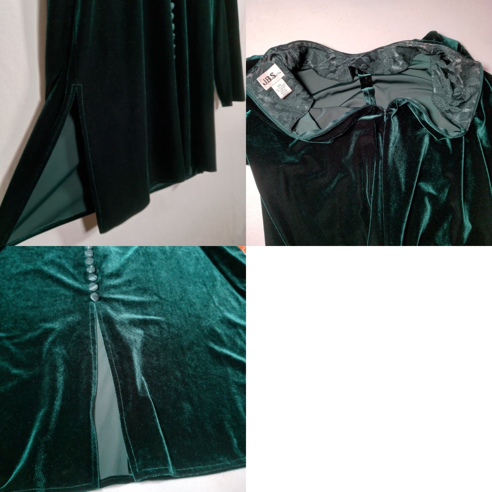 Velour Vintage J.B.S. LTD Emerald Green Velour Blouse 16W Round Neckline Long Sleeve Button Accent Fairy Fairycore Renaissance Whimsy Vintage 1990s Size XXL / US 16-18 / IT 52-54 - 8 Thumbnail