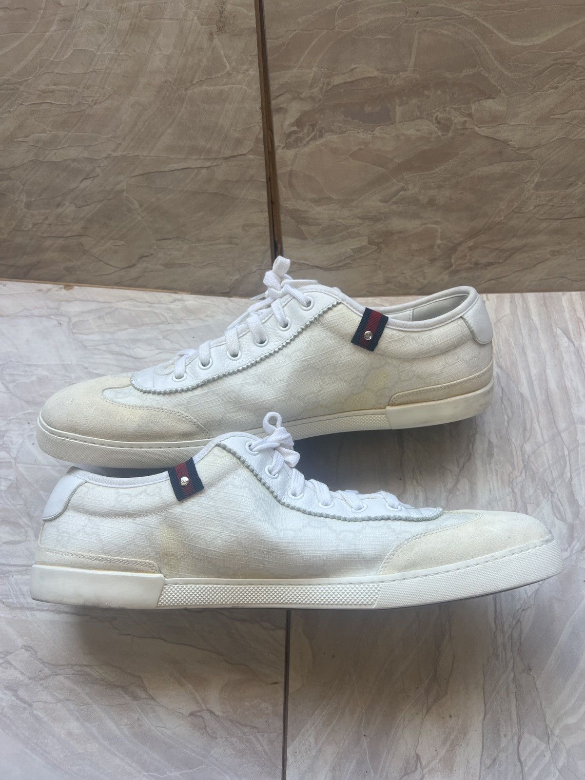 Gucci Authentic GUCCI Men's GG Monogram Canvas & White Suede Size US 11.5 / EU 44-45 - 2 Thumbnail