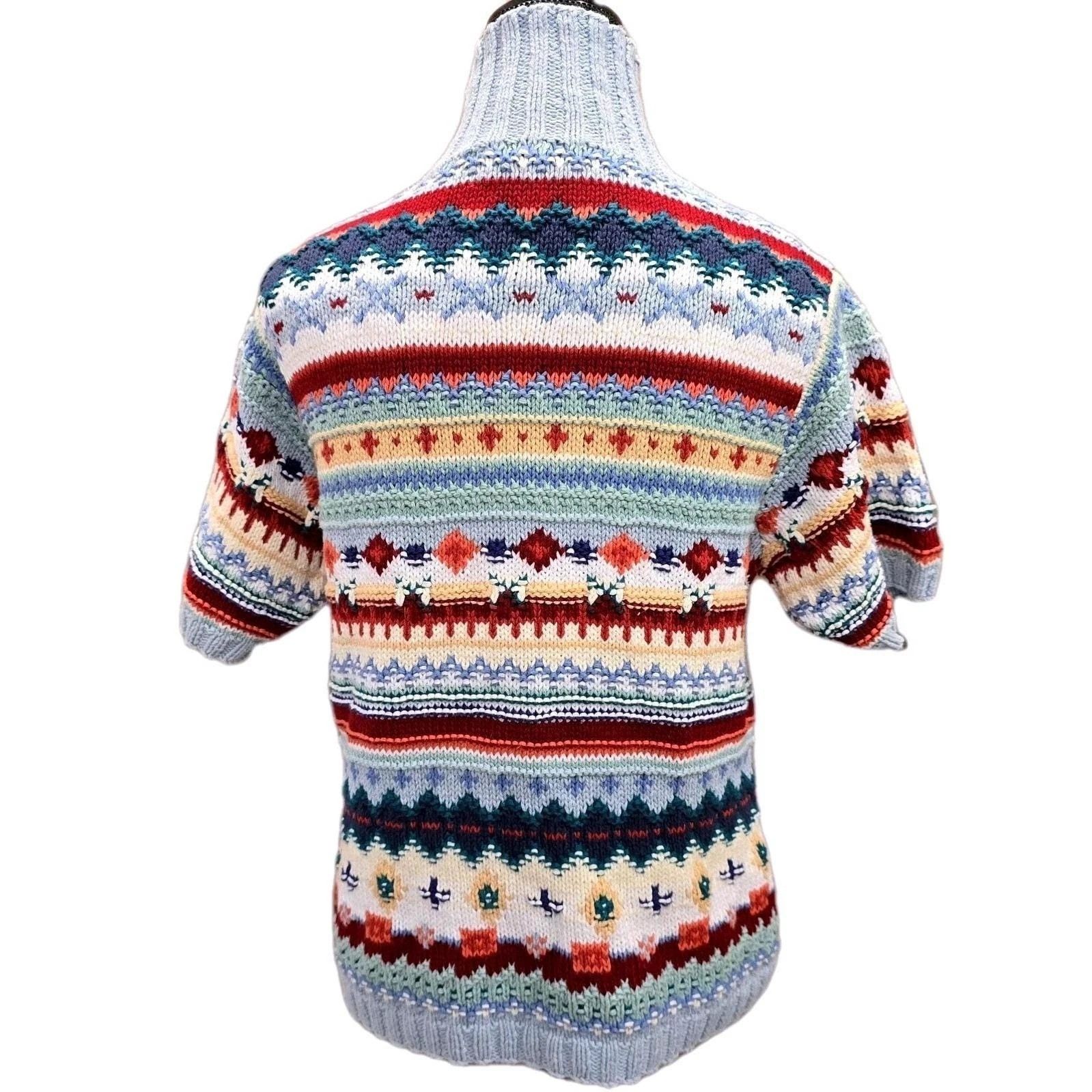 Vintage VTG 90s Harolds Fair Isle Cotton Short Sleeve Sweater Small Size S / US 4 / IT 40 - 4 Thumbnail