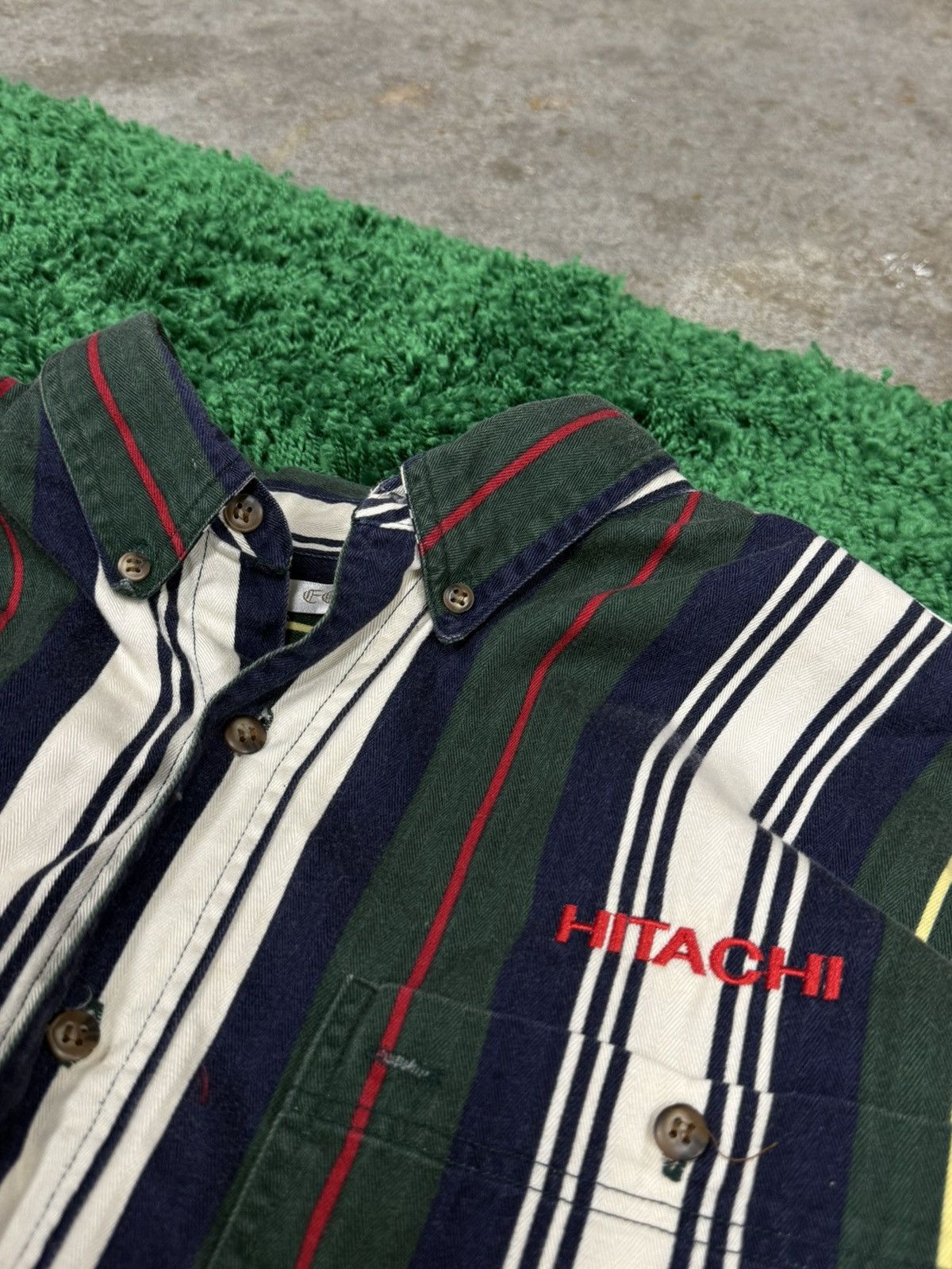Vintage RARE Vintage Hitachi Japanese Wide Vertical Work Shirt Large Size US L / EU 52-54 / 3 - 1 Thumbnail