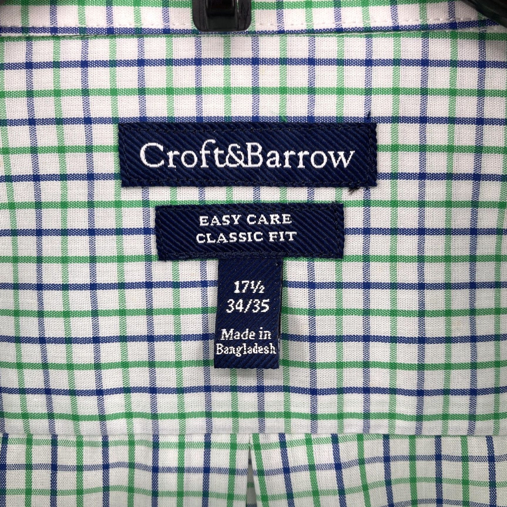 Croft & Barrow Croft & Barrow Shirt Mens 17.5 34/35 Fern Green Blue Check Classic Fit Easy Care Shirt Mens Long Sleeve Button-Down Collar Size US XXL / EU 58 / 5 - 4 Thumbnail