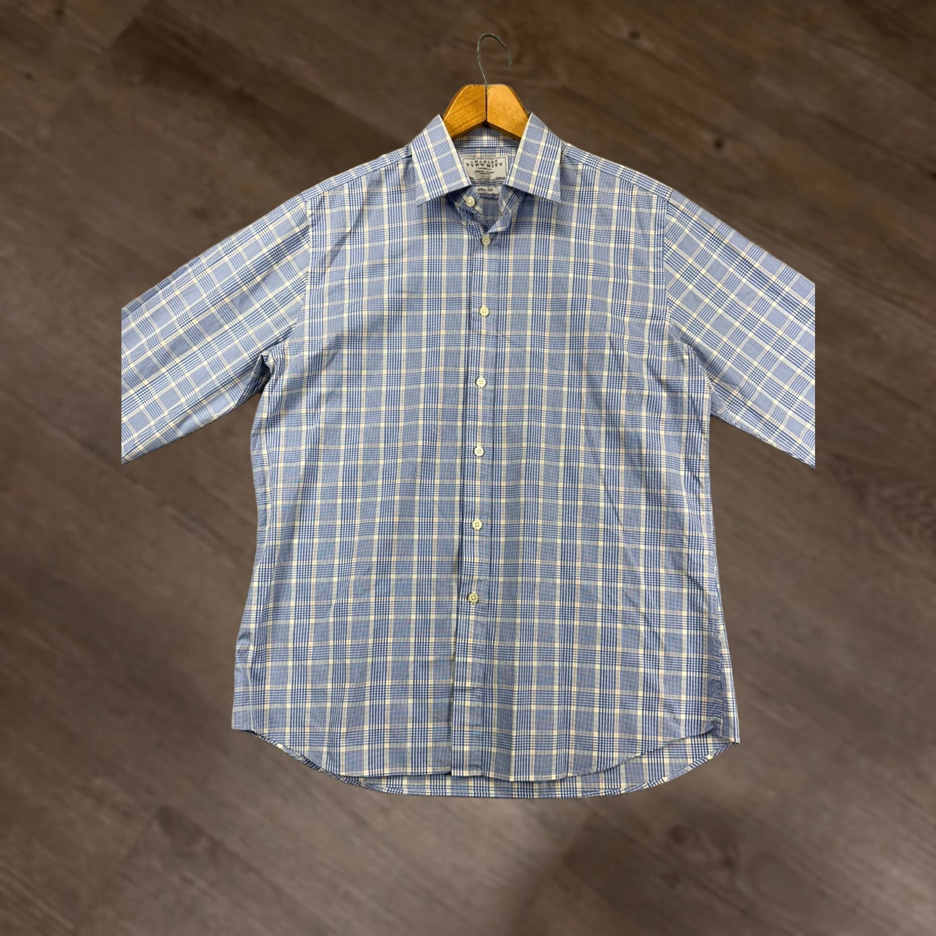 Charles Tyrwhitt Charles Tyrwhitt Shirt Mens 16.5-34 Jermyn Street Blue Glen Check Dress Slim Fit Shirt Size 42R - 1 Thumbnail