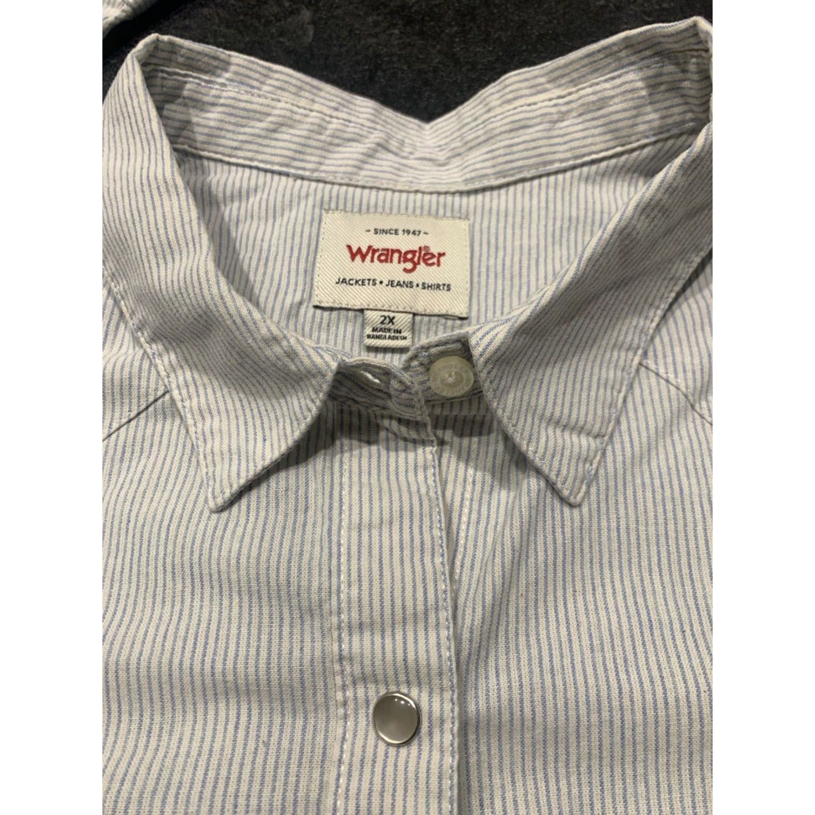 Wrangler Wrangler Womens Plus Size 2X Western Shirt Long Sleeve Pearl Snap Cotton Collared Cowgirl White Blue Stripe Size XXL / US 16-18 / IT 52-54 - 6 Thumbnail
