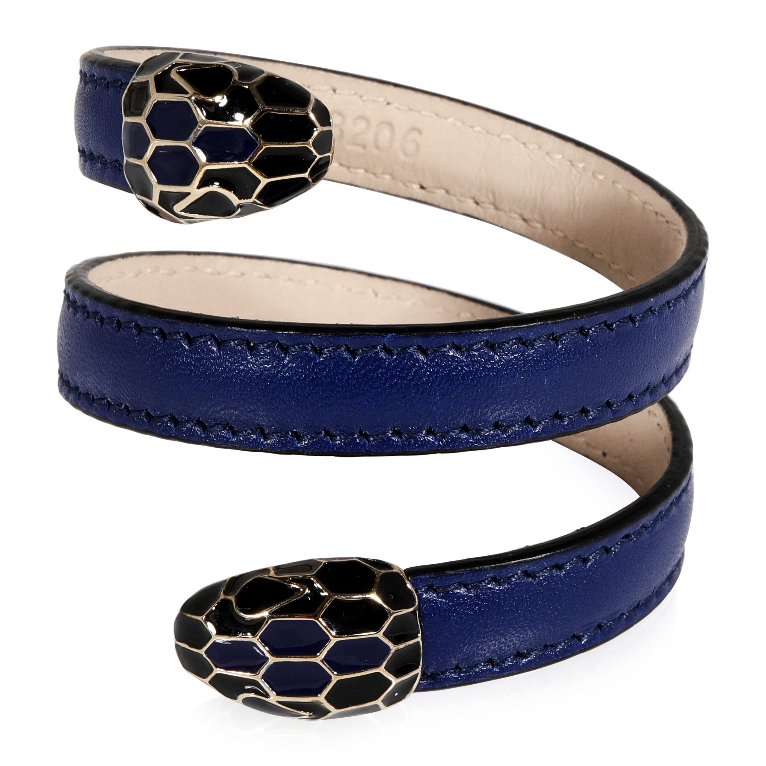 image of Bvlgari Serpenti Forever Blue Calf Leather Wrap Bracelet, Women's