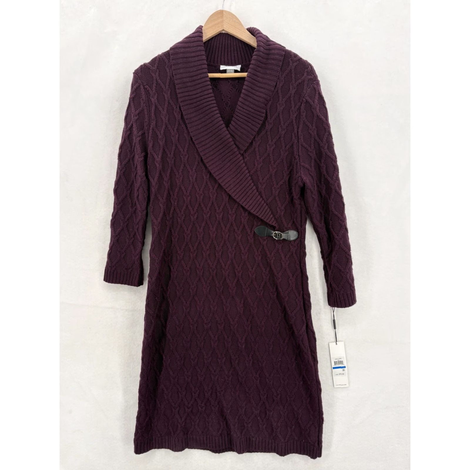 Calvin Klein Calvin Klein Sweater Dress Womens XL Purple 3/4 Sleeve Knit Wrap Buckle Shawl Collar V-Neck Size XL / US 12-14 / IT 48-50 - 2 Thumbnail