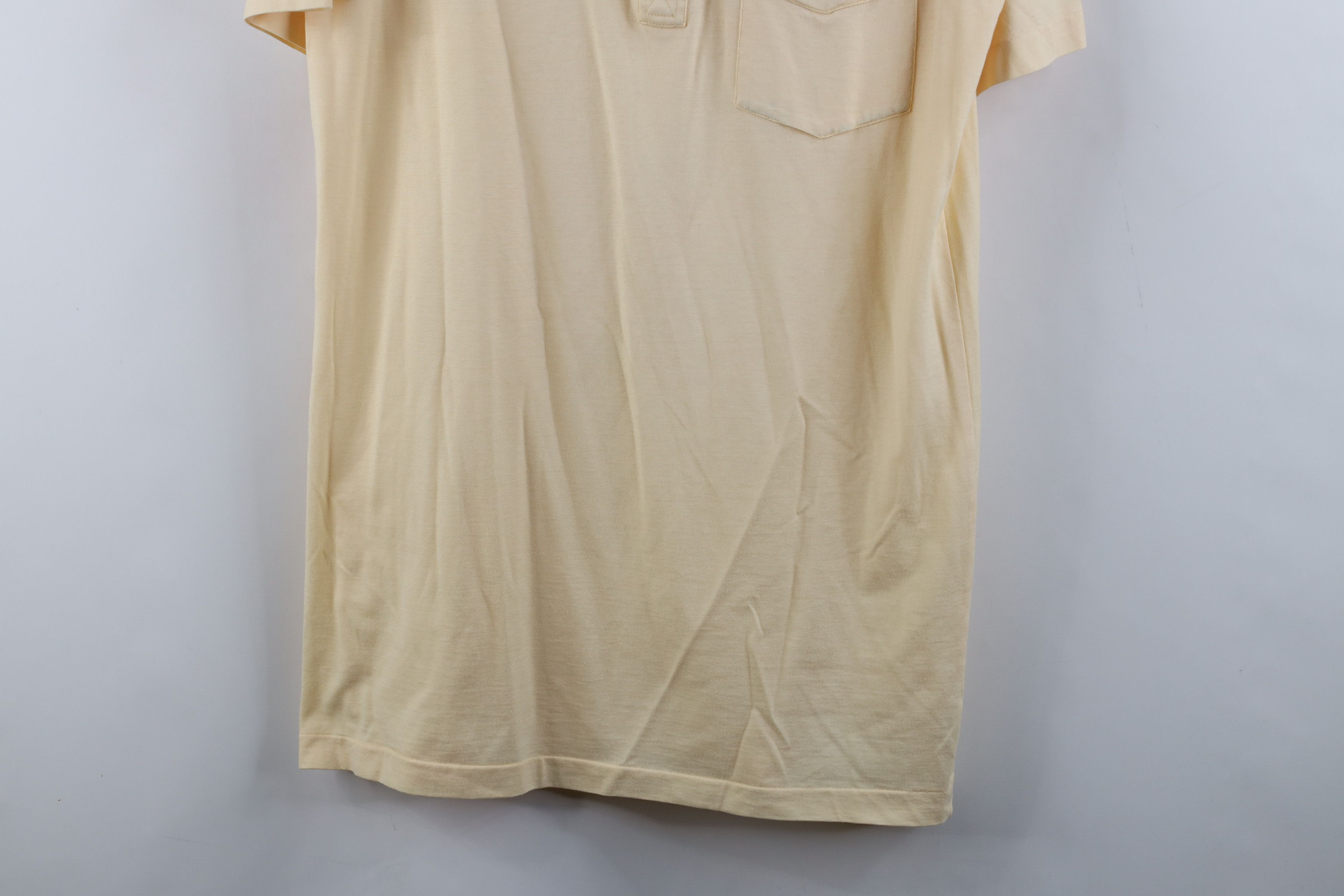Vintage Vintage 70s Streetwear Sheer Knit Collared Polo Pale Yellow Size US M / EU 48-50 / 2 - 3 Thumbnail