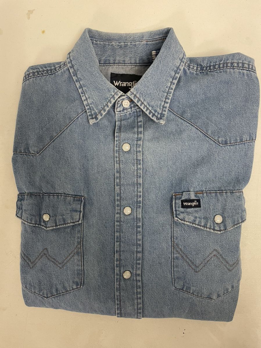 Vintage × Wrangler Vintage Denim Chores Shirt Size US L / EU 52-54 / 3 - 1 Thumbnail