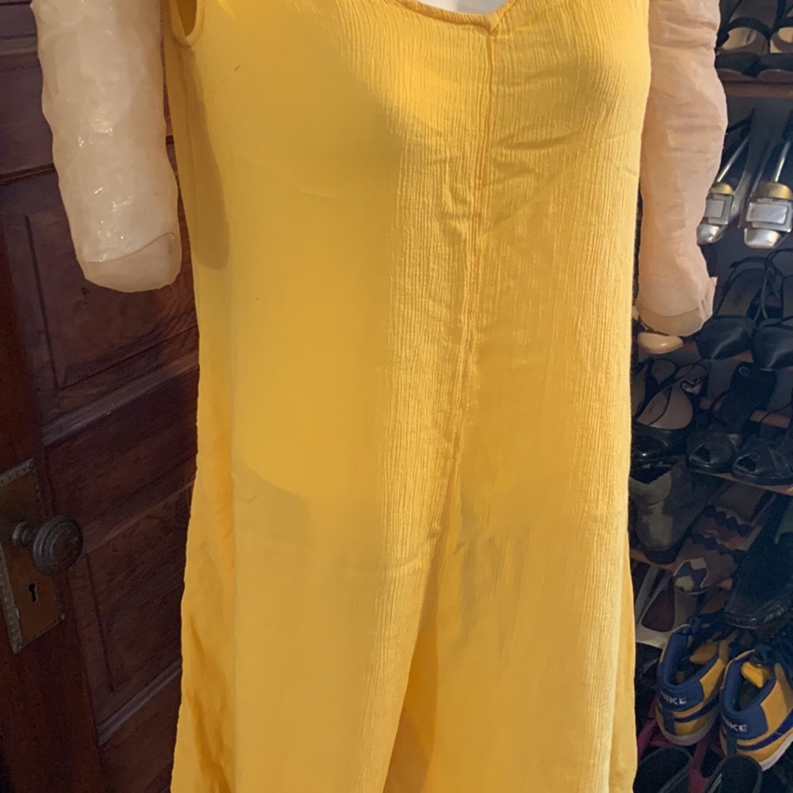 Vintage Goa India Yellow Gauzy Overalls Size 34" / US 12 / IT 48 - 5 Thumbnail