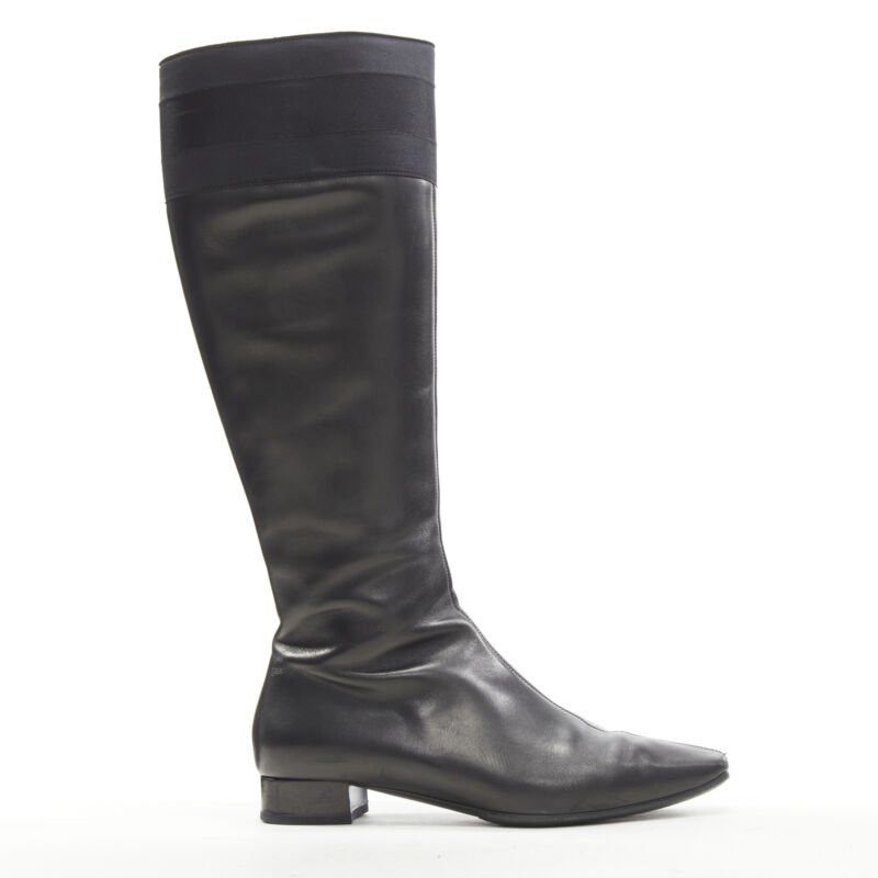 Gucci GUCCI black web trim leather gold bamboo charm zip riding boots EU36 Size US 6 / IT 36 - 1 Thumbnail