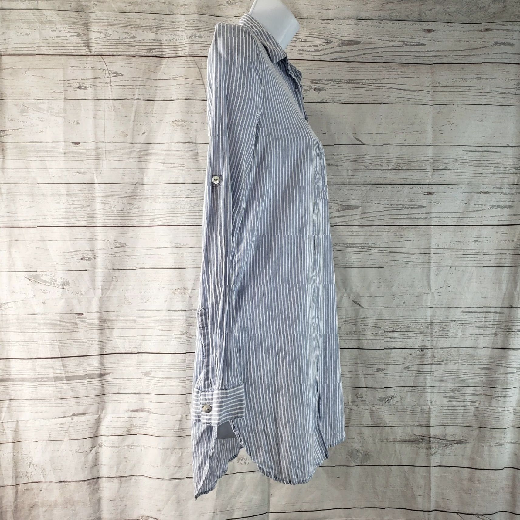 Vintage Beach Lunch Lounge Womens Button Front Top XS Blue White Striped Cotton Shirt Tunic Long Sleeve Casual Vintage: No Size XS / US 0-2 / IT 36-38 - 3 Thumbnail