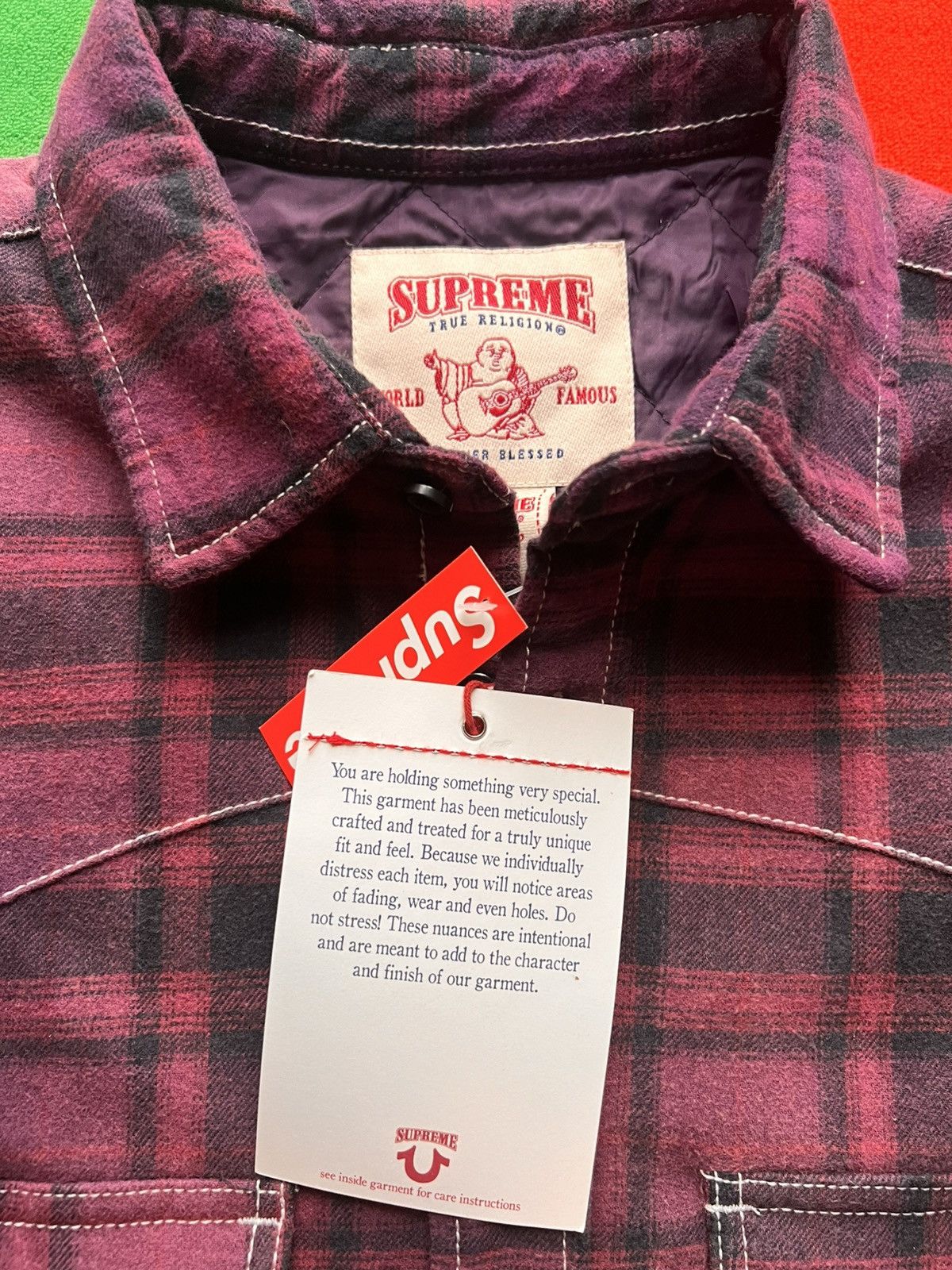 Supreme True Religion Quilted Lined Plaid Flannel Shirt Purp
