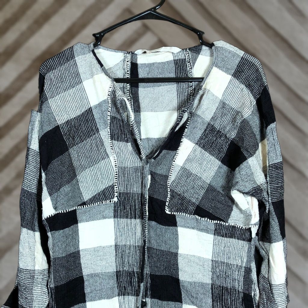 Zara Zara Womens Dress Black White Check V Neck Mini Tassels Long Sleeve Small Size S / US 4 / IT 40 - 1 Thumbnail