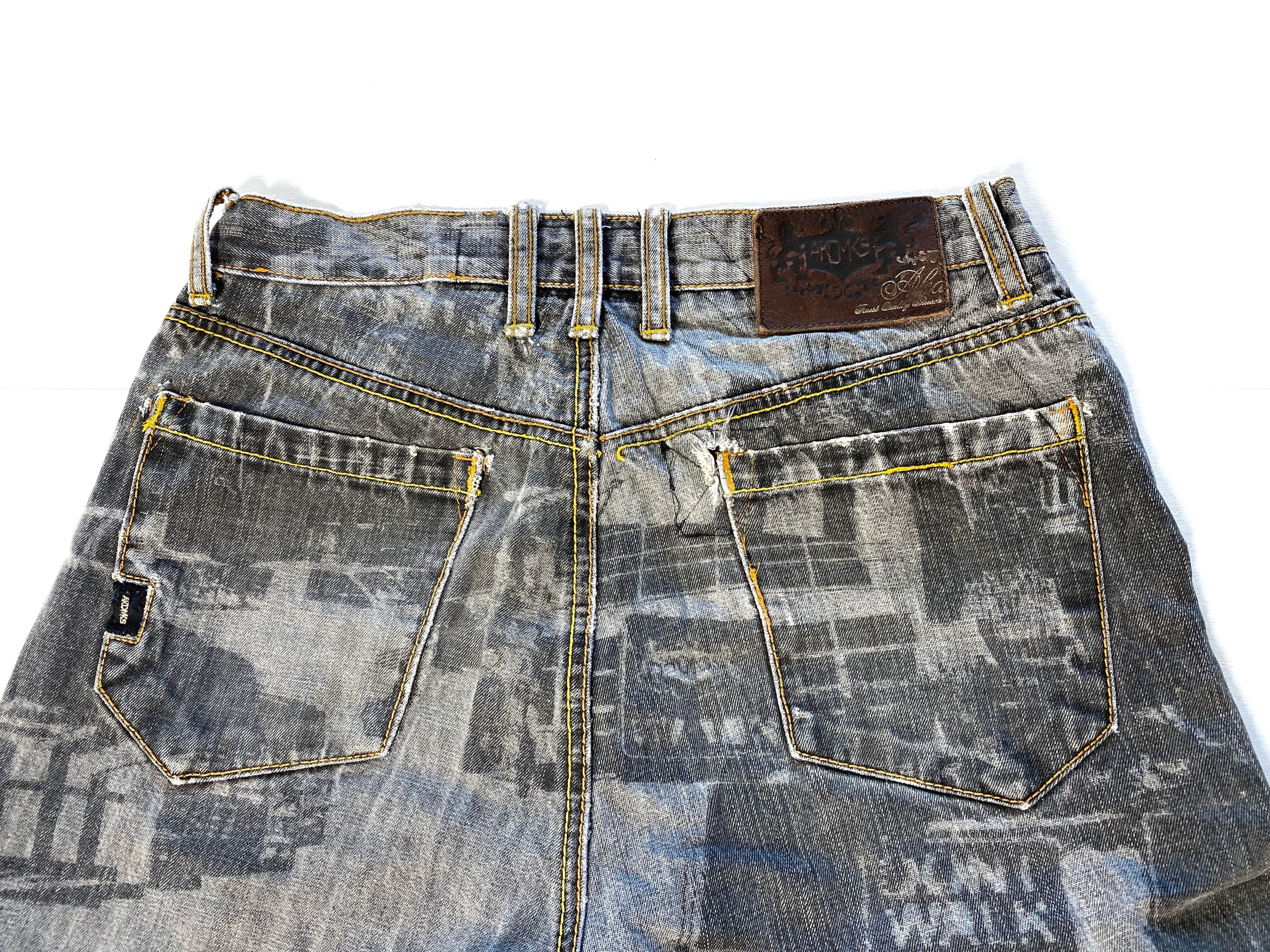Akademiks Jeans Unisex 32 Distress Capri Geometric Print AK Embroidory Size US 32 / EU 48 - 4 Thumbnail