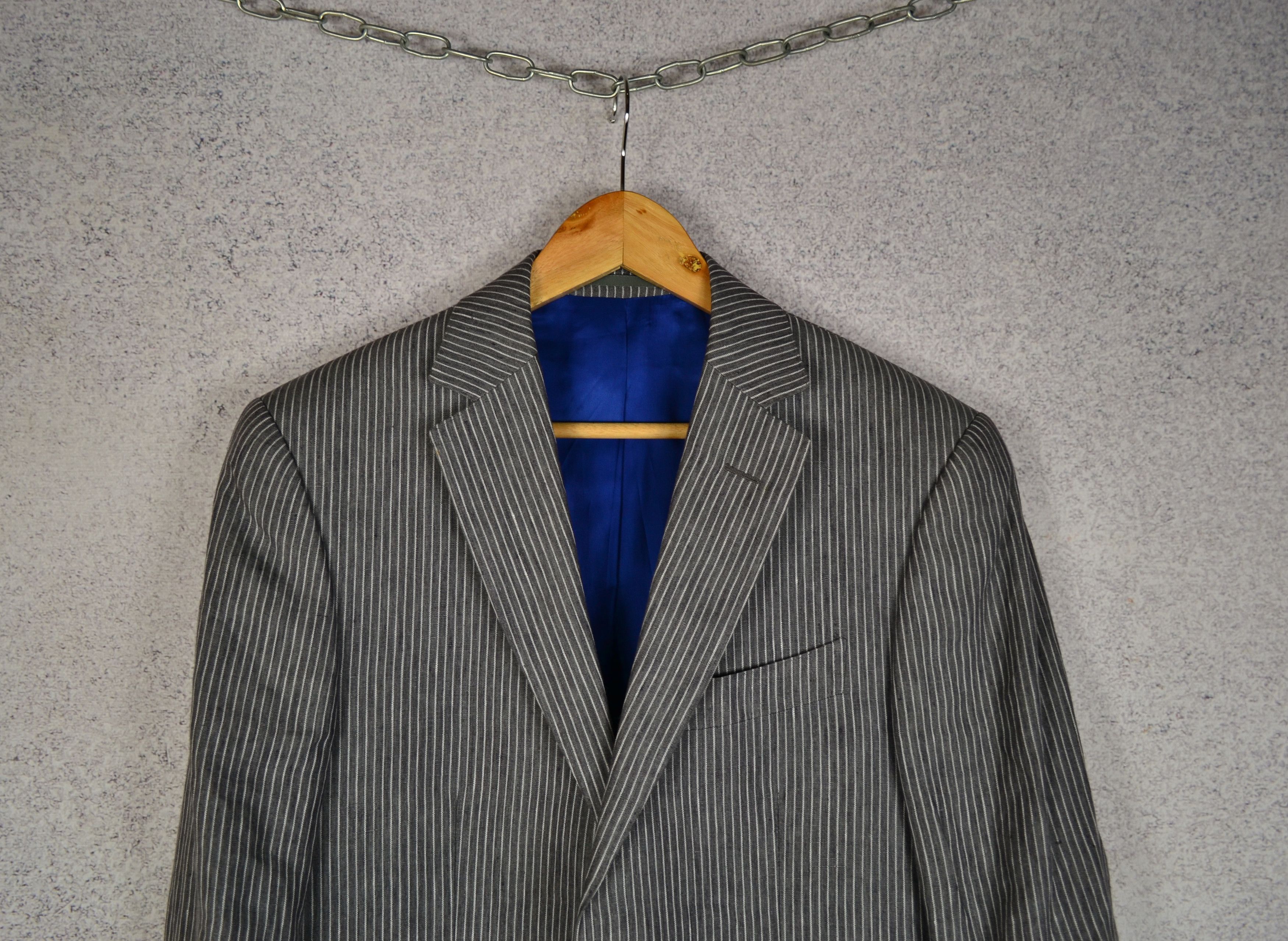 Suitsupply Suitsupply Striped Gray Pure Linen Blazer EUR 44, UK 35 Size 36S - 2 Thumbnail