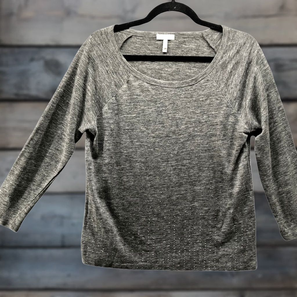 Joie Joie T-Shirt Womens XS Gray Scoop Neck 3/4 Sleeve Knit Linen Silk Beaded Size XS / US 0-2 / IT 36-38 - 1 Thumbnail