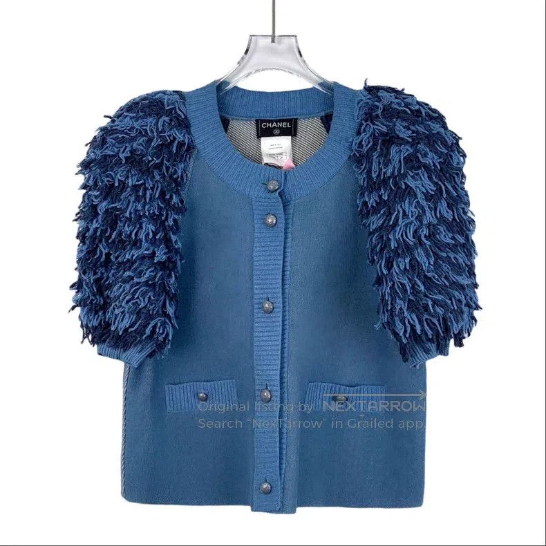 Chanel Chanel Blue tassel cotton round-neck single-breasted short Size XS / US 0-2 / IT 36-38 - 1 Thumbnail