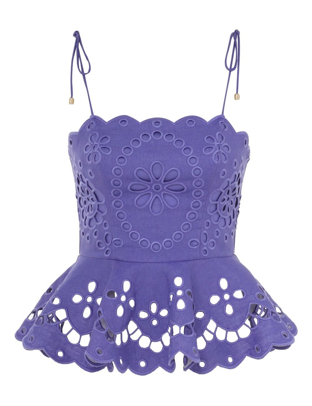 Zimmermann oc11z0525 Pop Embroidered Scallop Tank Top in Blue Size M / US 6-8 / IT 42-44 - 1 Thumbnail