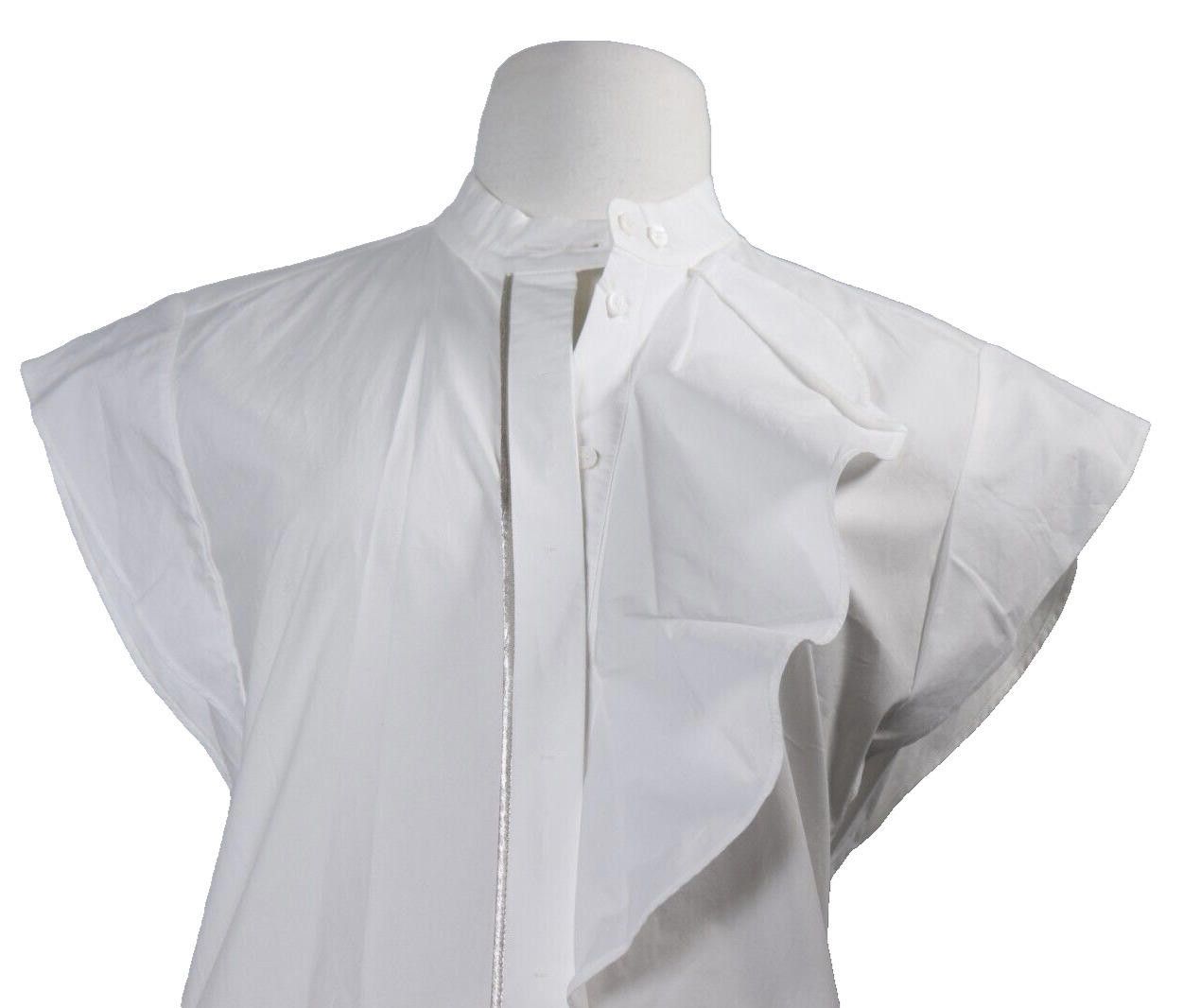 Designer Luisa Cerano US4 White Poplin Shirt Dress Button Up Mini Size S / US 4 / IT 40 - 2 Thumbnail
