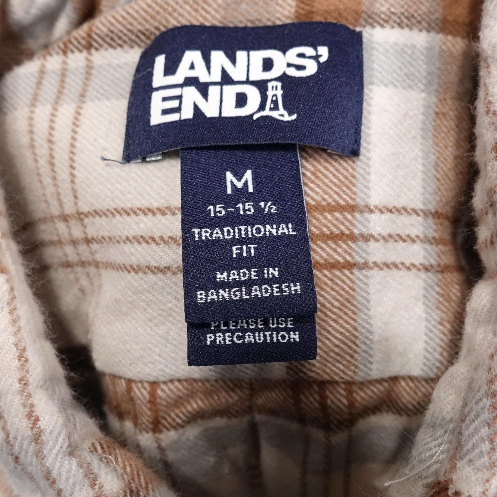 Lands' End Lands' End Shirt Mens Medium Brown Gray Plaid Flannel Button-Down Long Sleeve Size US M / EU 48-50 / 2 - 6 Thumbnail