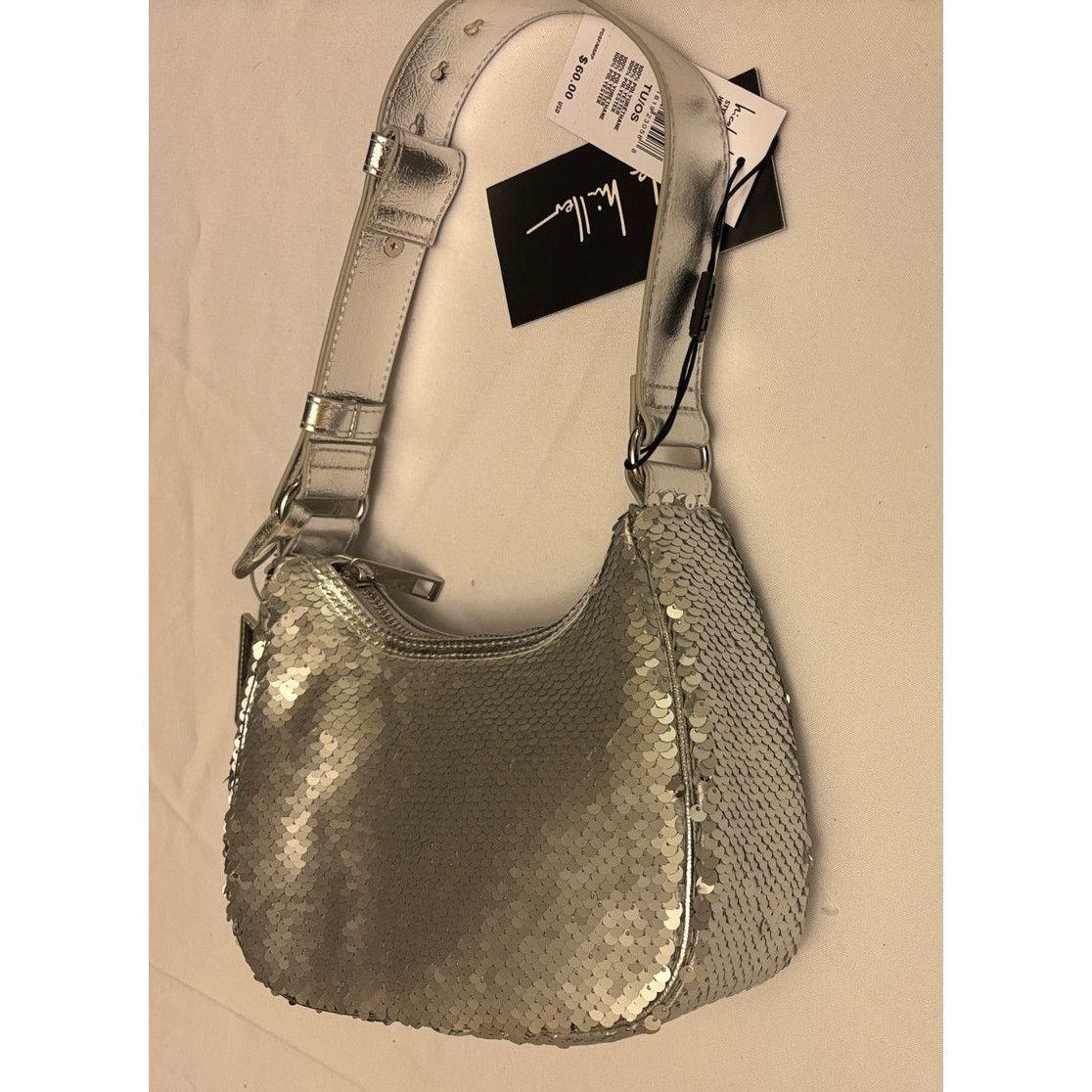 Nicole Miller NICOLE MILLER Bag Rows of Matte Silver Sequins | Purse | NWT Size ONE SIZE - 5 Thumbnail