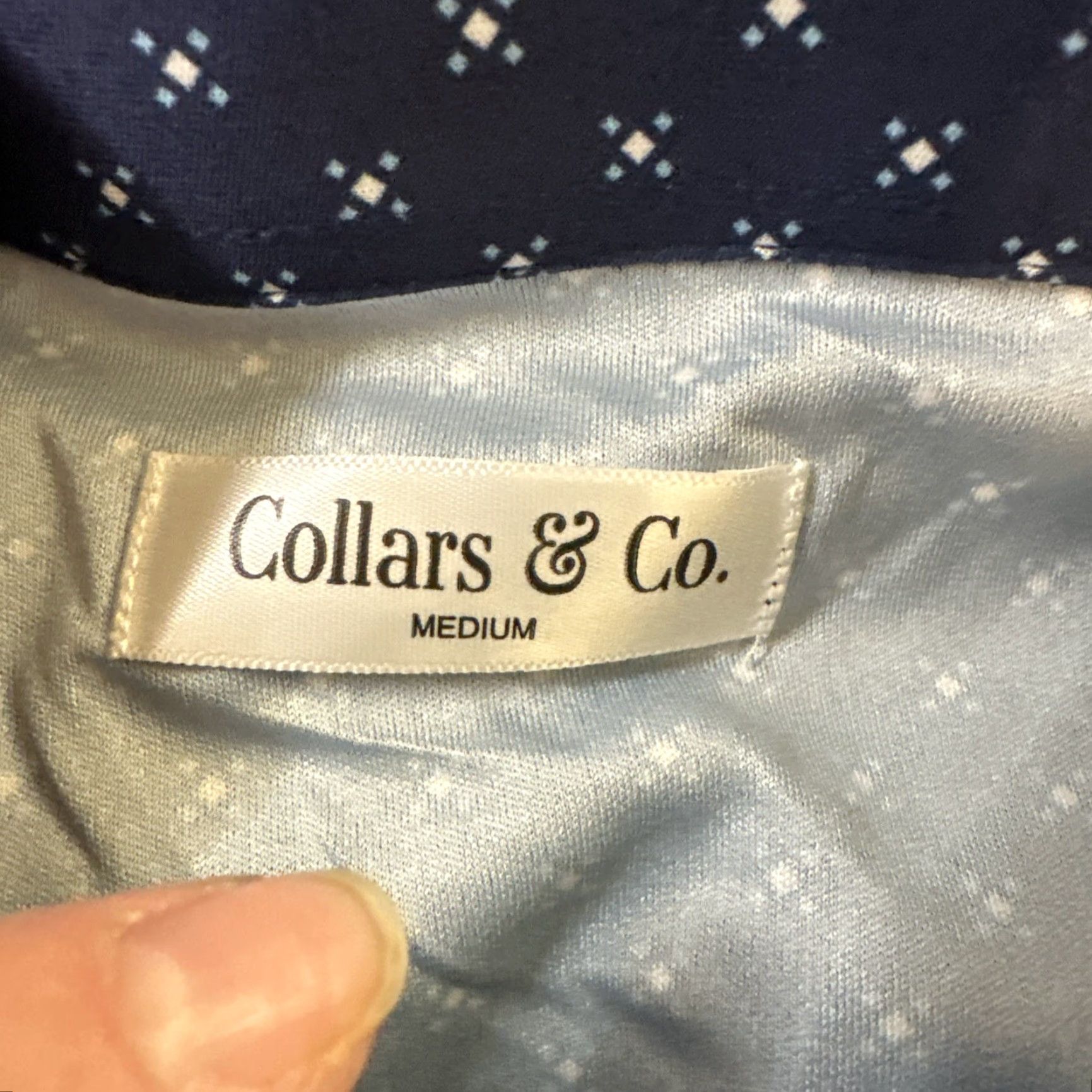 Vintage Collars and Co Dress Polo Shirt M Regular Men Collars & Co Blue Star Los Cabos Pattern Polo Short Sleeve Golf NWOT Size 40R - 4 Thumbnail