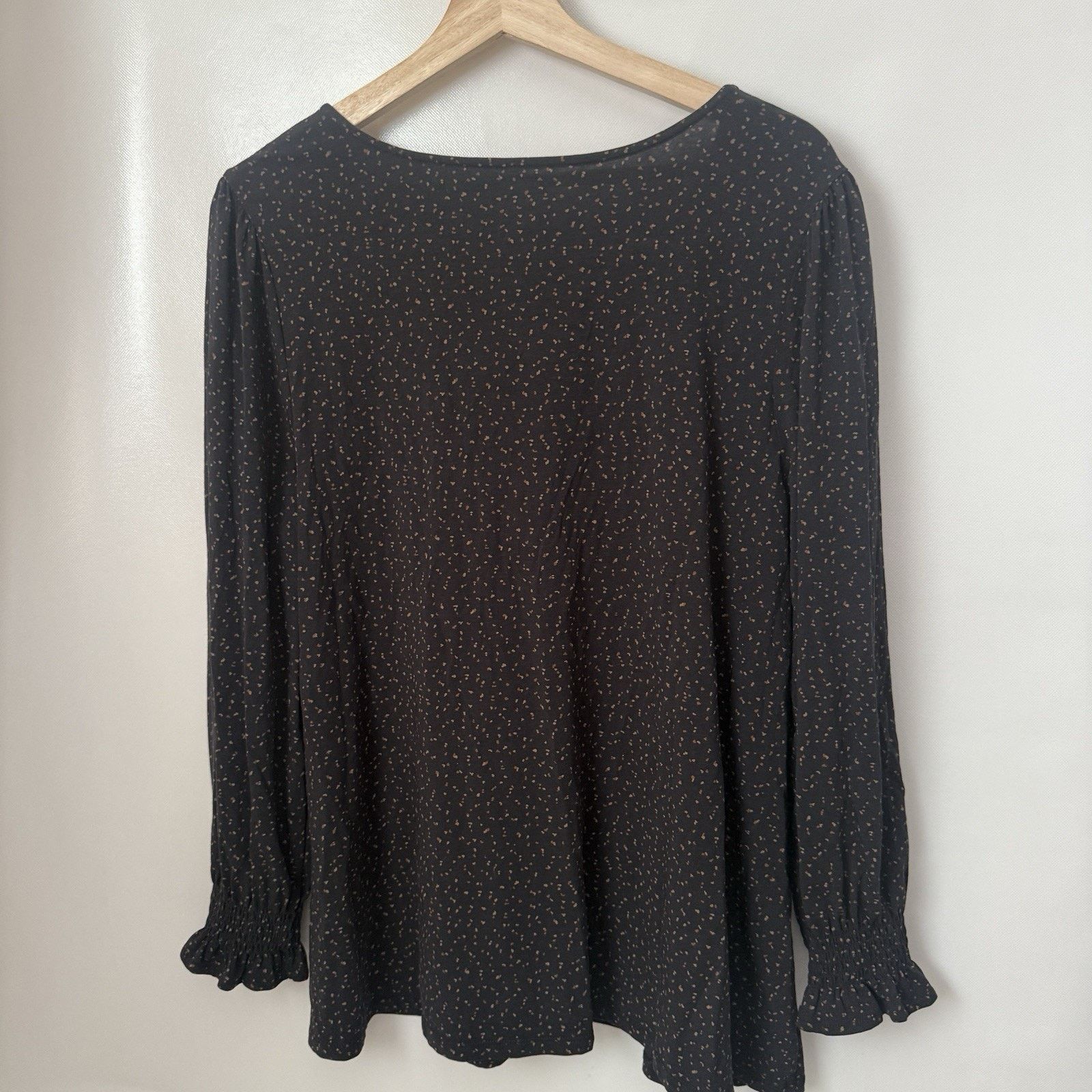 Lands' End Lands' End Lightweight Jersey Black Terrazzo Dot Button Top Size L / US 10 / IT 46 - 2 Thumbnail