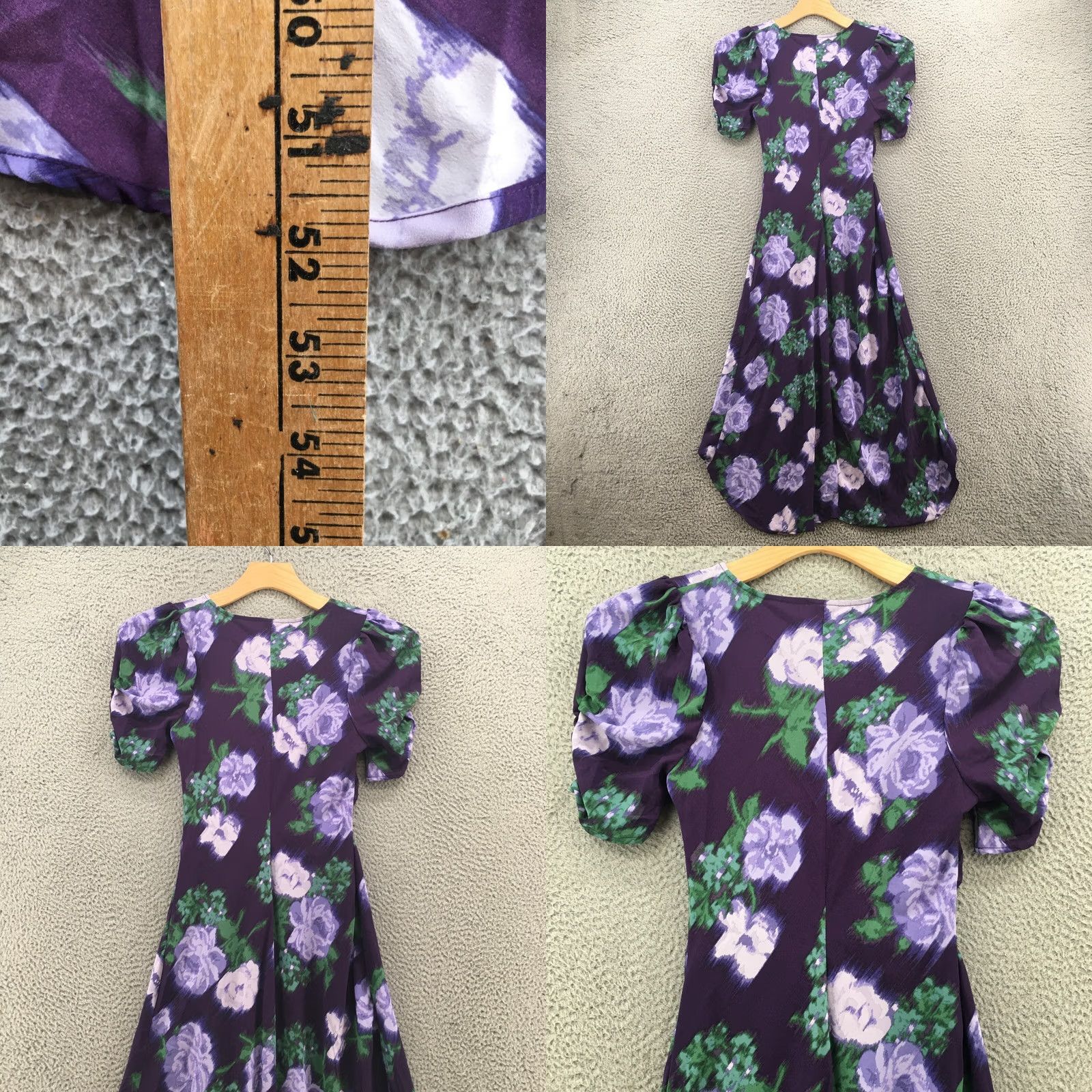 Vintage A New Day Floral Crepe High Low Dress Womens S Purple Short Sleeve Casual V-Neck Size 28" / US 6 / IT 42 - 8 Thumbnail