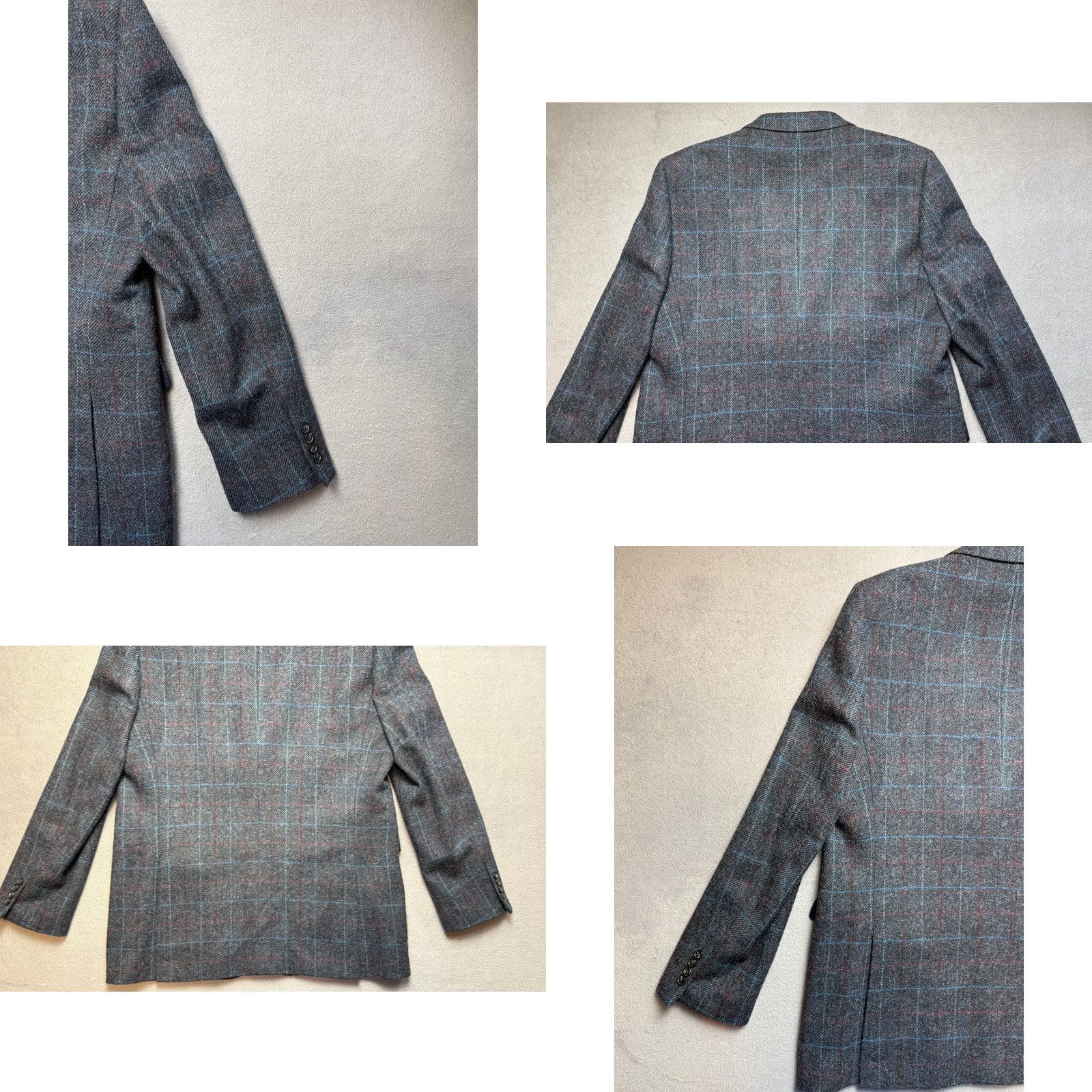 Chester Barrie Chester Barrie Blazer Mens 46L Wool Gray Check Savile Row Tuxedo Style Jacket Size 46R - 10 Thumbnail