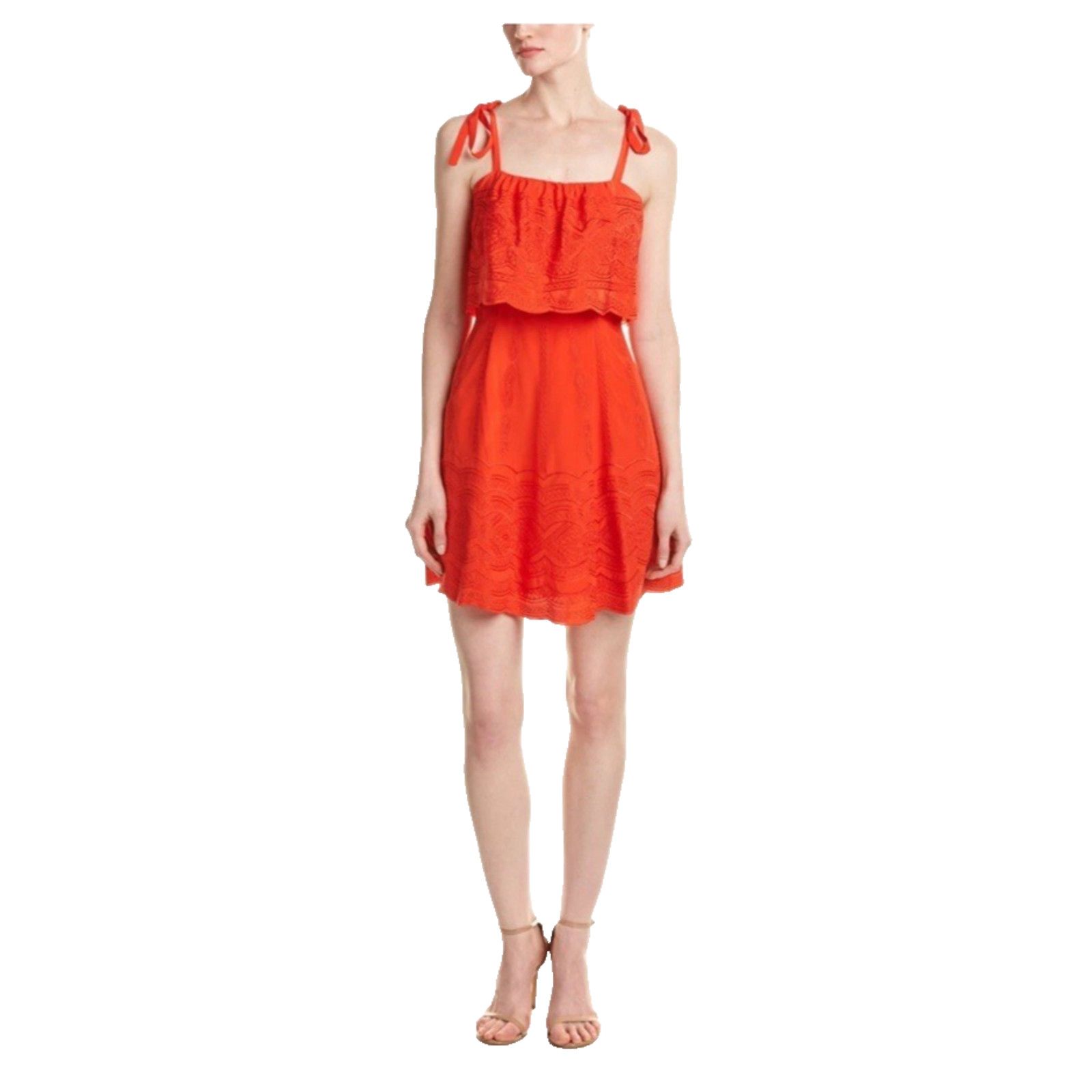Parker PARKER Nia Orange Silk Embroidered Lace Dress Small $398 Size S / US 4 / IT 40 - 1 Thumbnail