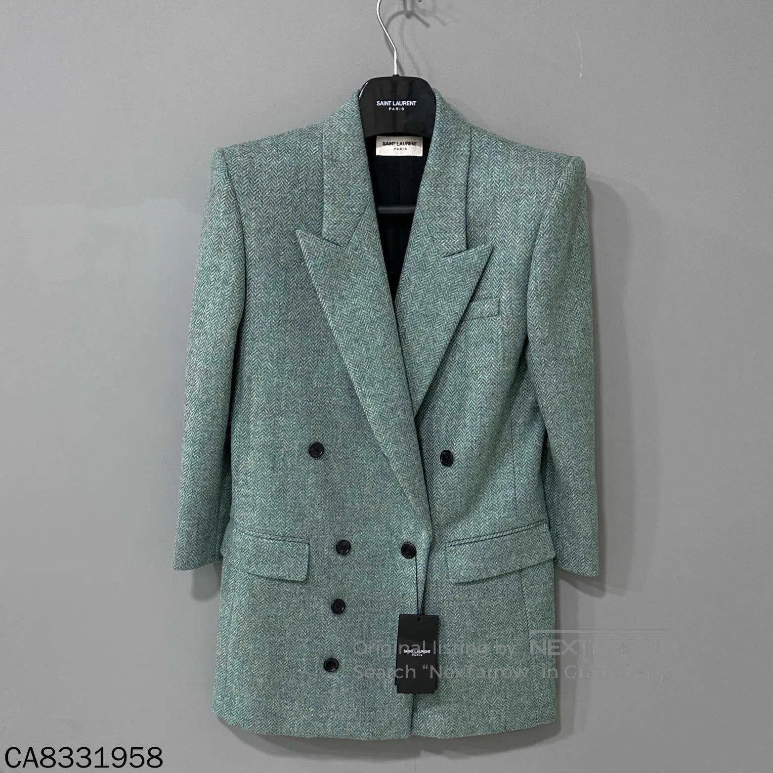 Saint Laurent Paris Saint Laurent Light Green Herringbone Blazer. Size XS / US 0-2 / IT 36-38 - 1 Thumbnail