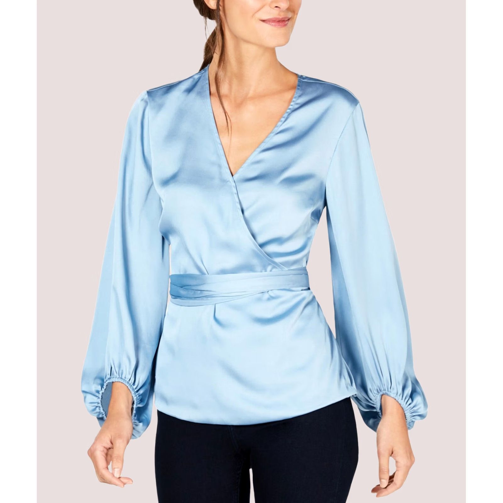 Vintage I.N.C Womens Blouse L blue Wrap Blouse Blouson Sleeve Size L / US 10 / IT 46 - 1 Thumbnail