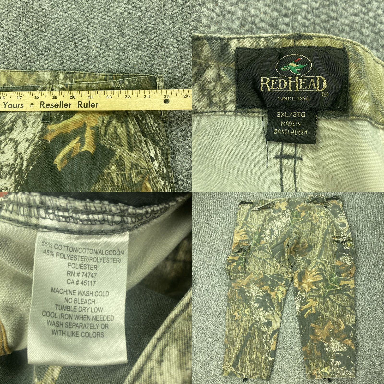 Realtree VINTAGE RedHead Pants Mens 3XL Camo Cargo Hunting Outdoor Realtree Relaxed Fit Cotton Polyester 55/45 Canvas 31in Inseam Mens Size US 39 - 8 Thumbnail