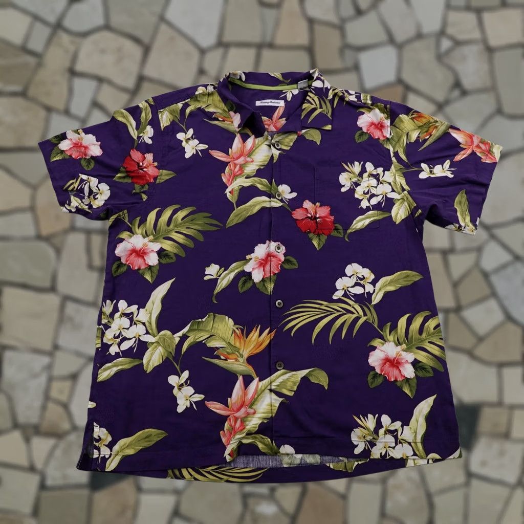 Tommy Bahama VINTAGE Tommy Bahama Shirt Men XL Purple Floral Hawaiian Aloha Button Up Camp Silk Blend Size US XL / EU 56 / 4 - 1 Thumbnail