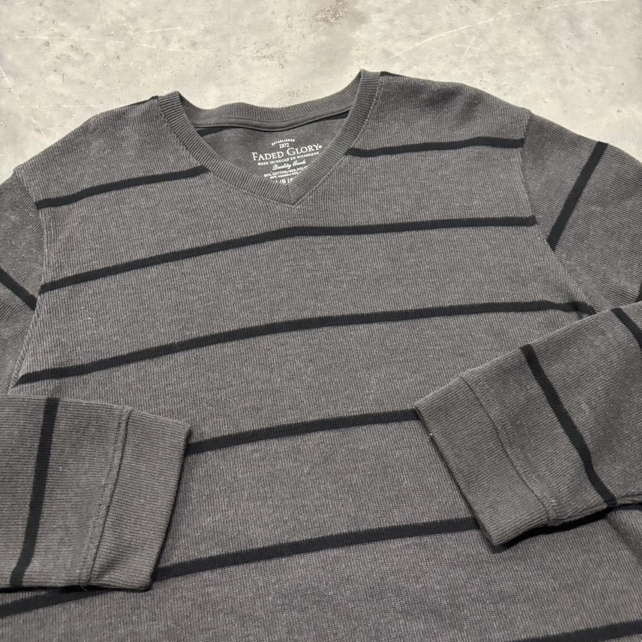 Japanese Brand × Vintage Crazy Vintage Y2K/2000s Grunge Cyber Goth Grey Striped Emo Sweater! Size US L / EU 52-54 / 3 - 3 Thumbnail