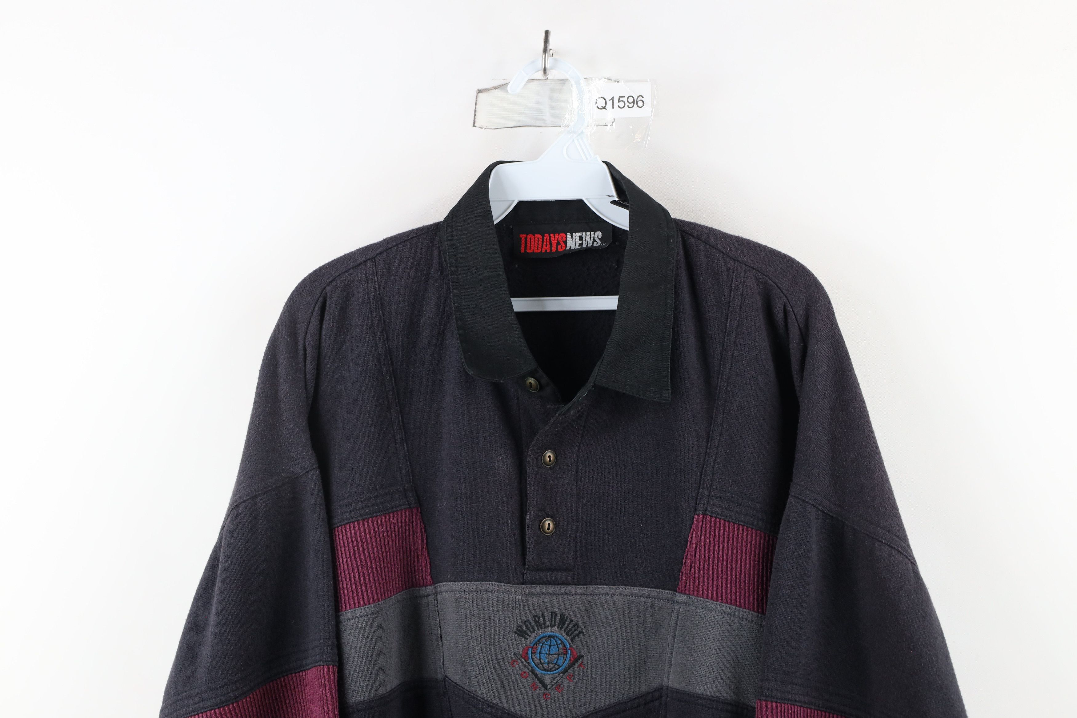 Vintage Vintage 90s Streetwear Block Collared Pullover Sweatshirt Size US XL / EU 56 / 4 - 2 Thumbnail