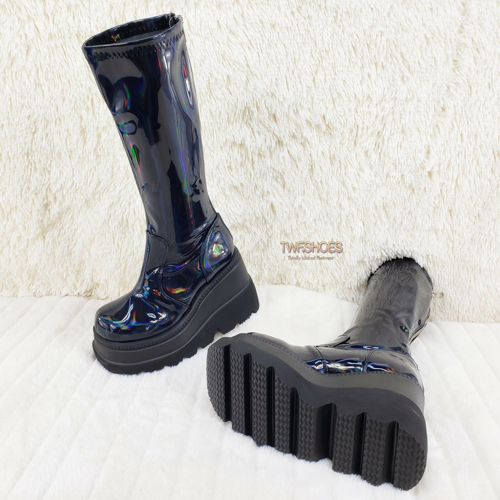 Demonia Cult DEMONIA Shaker 65 Black Hologram Platform 4.5" Wedge Heel Kn Size US 6 / IT 36 - 5 Thumbnail