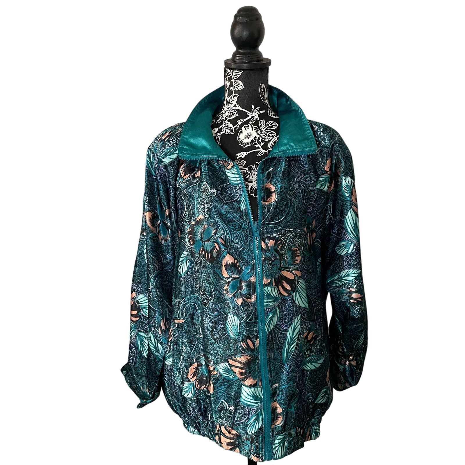 Vintage RAFAEL Reversible Floral Satin Bomber Track Jacket Medium Size US M / EU 48-50 / 2 - 1 Thumbnail