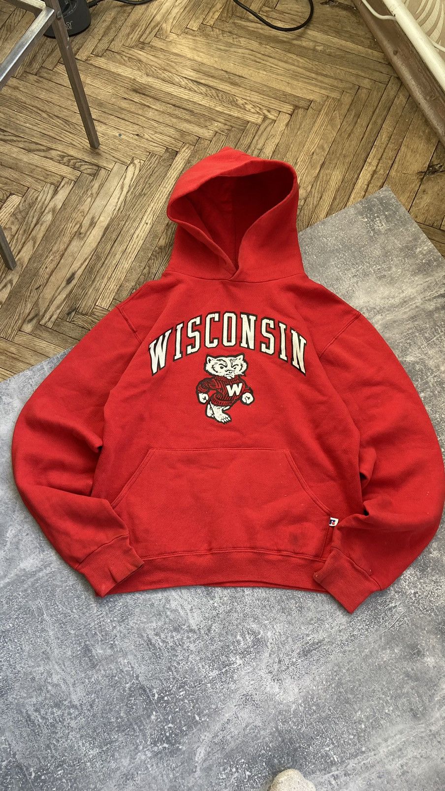 Vintage Russell Hoodie Wisconsin Badgers Crimson Red 90s