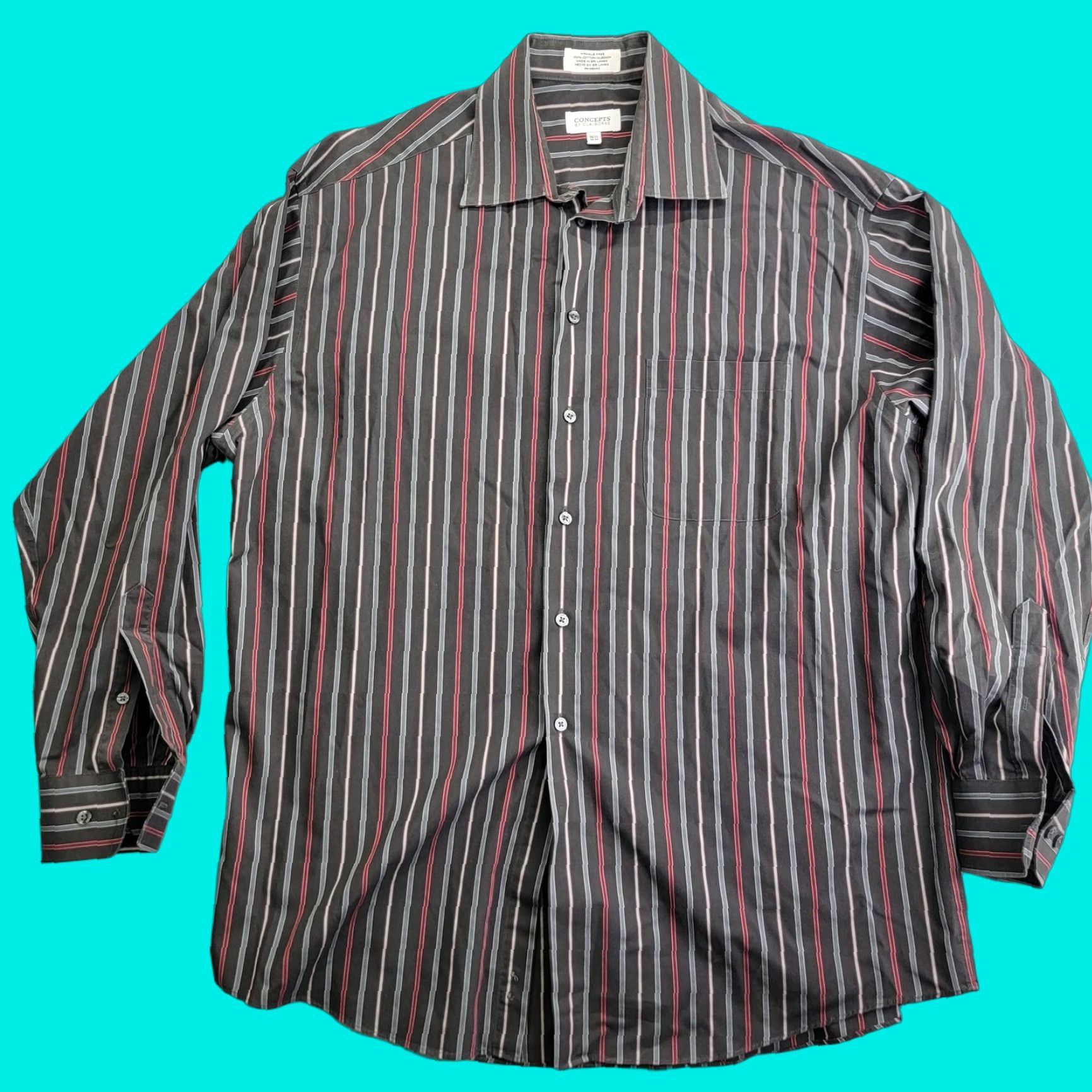 Vintage VINTAGE Concepts by Claiborne Dress Shirt Mens 16.5 34-35 Gray Red Striped Wrinkle Free Size 46R - 1 Thumbnail