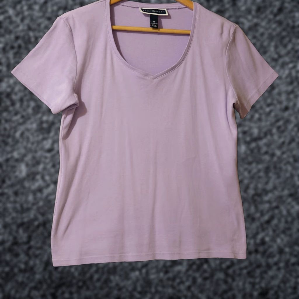 Vintage Karen Scott Shirt Womens M Lilac Short Sleeve Knit Tee 100% Cotton #A6-20 Size 32" / US 10 / IT 46 - 1 Thumbnail