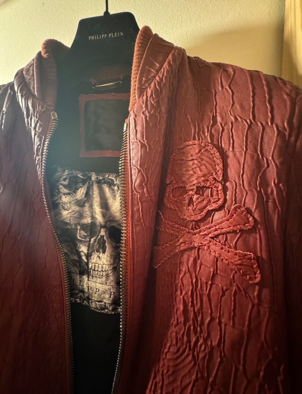 Philipp Plein 🔥 PHILIPP PLEIN Red Leather Jacket (Size L) Size US L / EU 52-54 / 3 - 4 Thumbnail