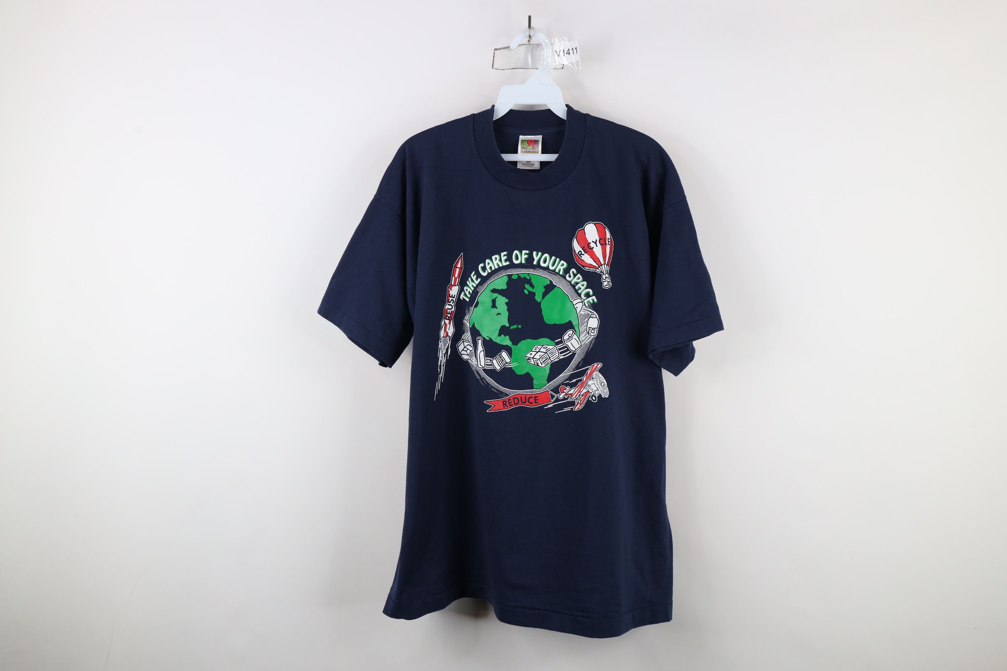 Vintage Vintage 90s Streetwear Reuse Recycle Space Earth T-Shirt Size US XL / EU 56 / 4 - 1 Thumbnail