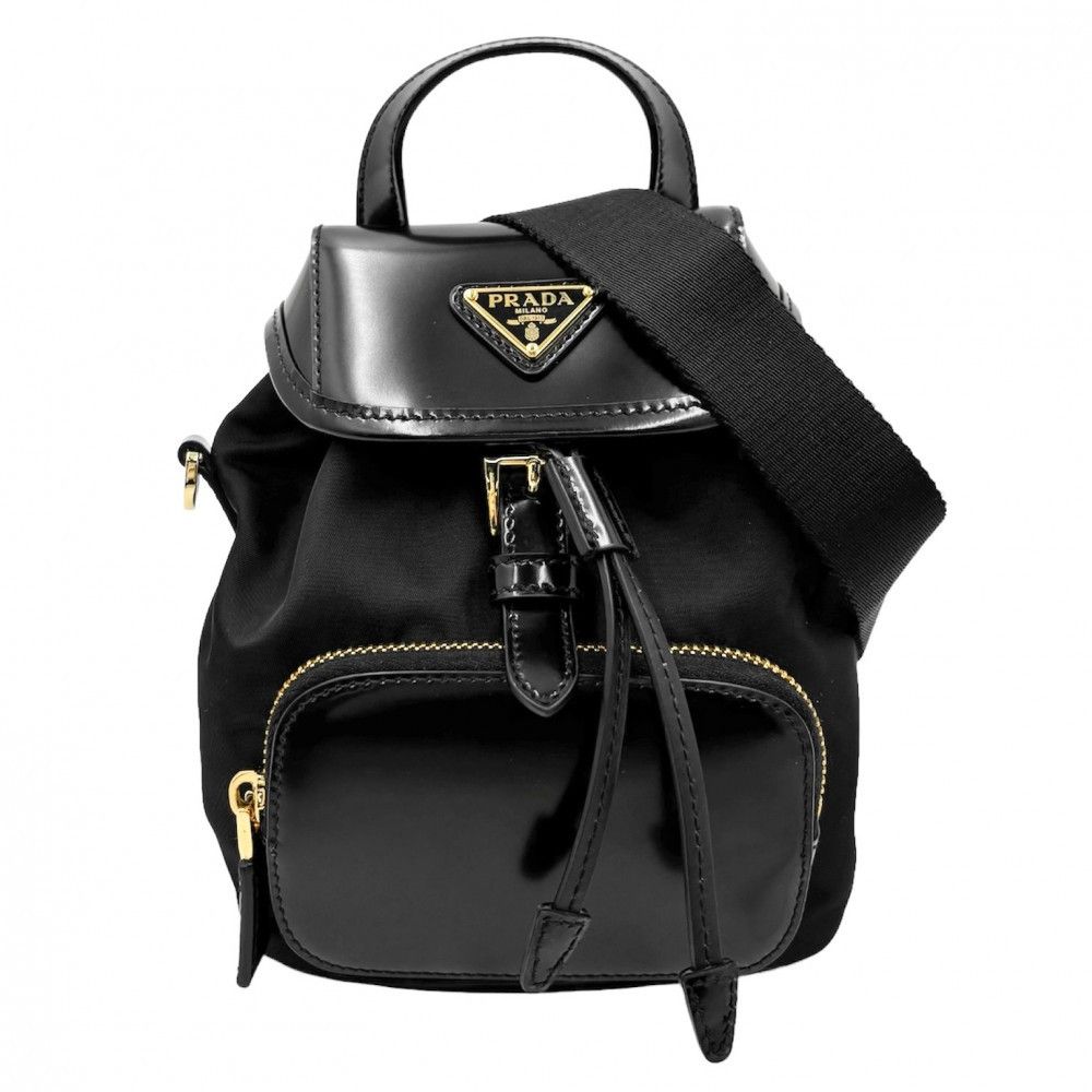 image of Prada Brushed Leather Black Backpack Crossbody Small Shoulder Bag, Women's