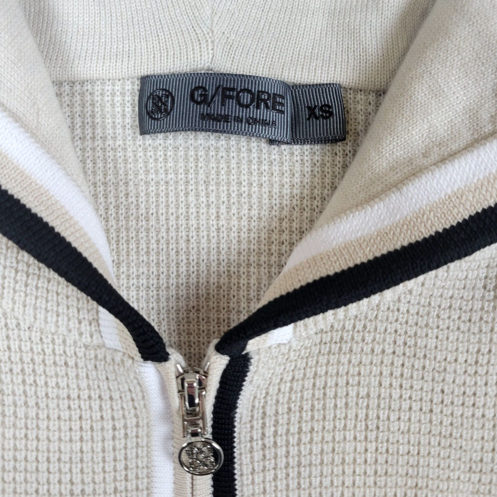 G/FORE G Fore Waffle Stitch Wool Pullover Hoodie Womens XS Beige Stone 1/4 Zip Sweater Size XS / US 0-2 / IT 36-38 - 3 Thumbnail