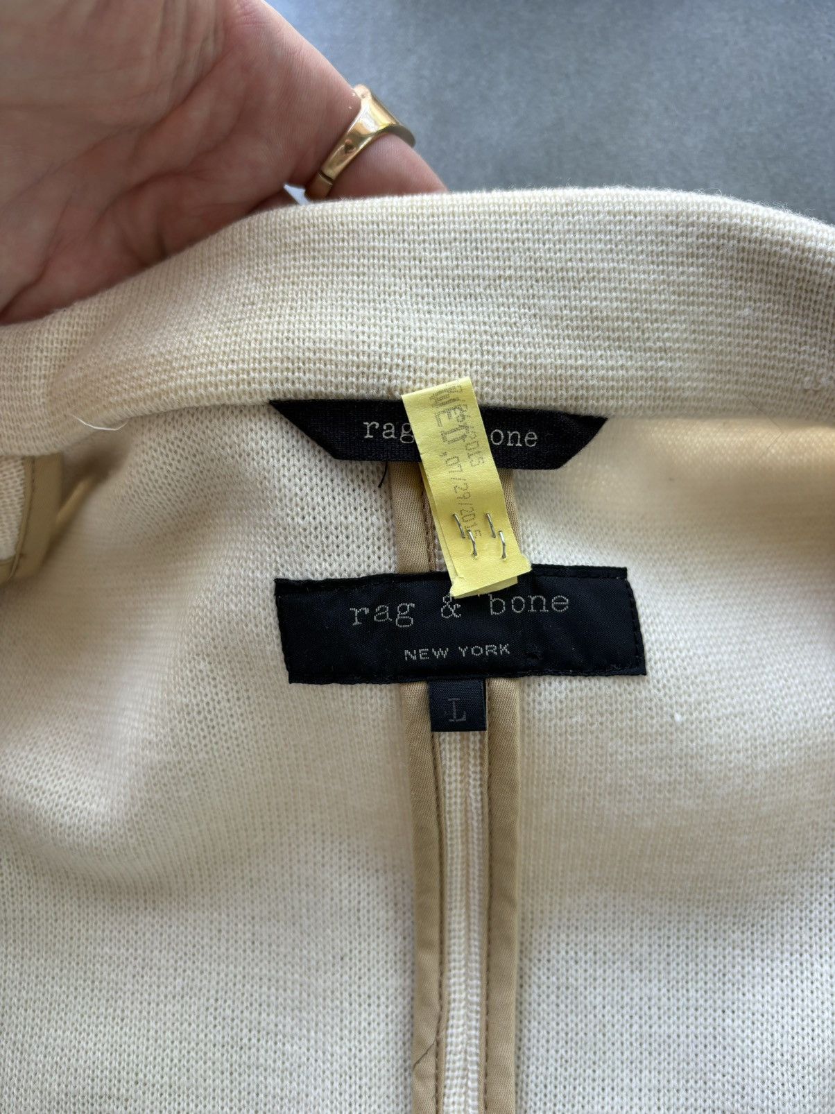 Designer × Rag & Bone Rag & Bone Blazer Womens Cream Merino Wool Teal Trim Prep Size L / US 10 / IT 46 - 6 Thumbnail