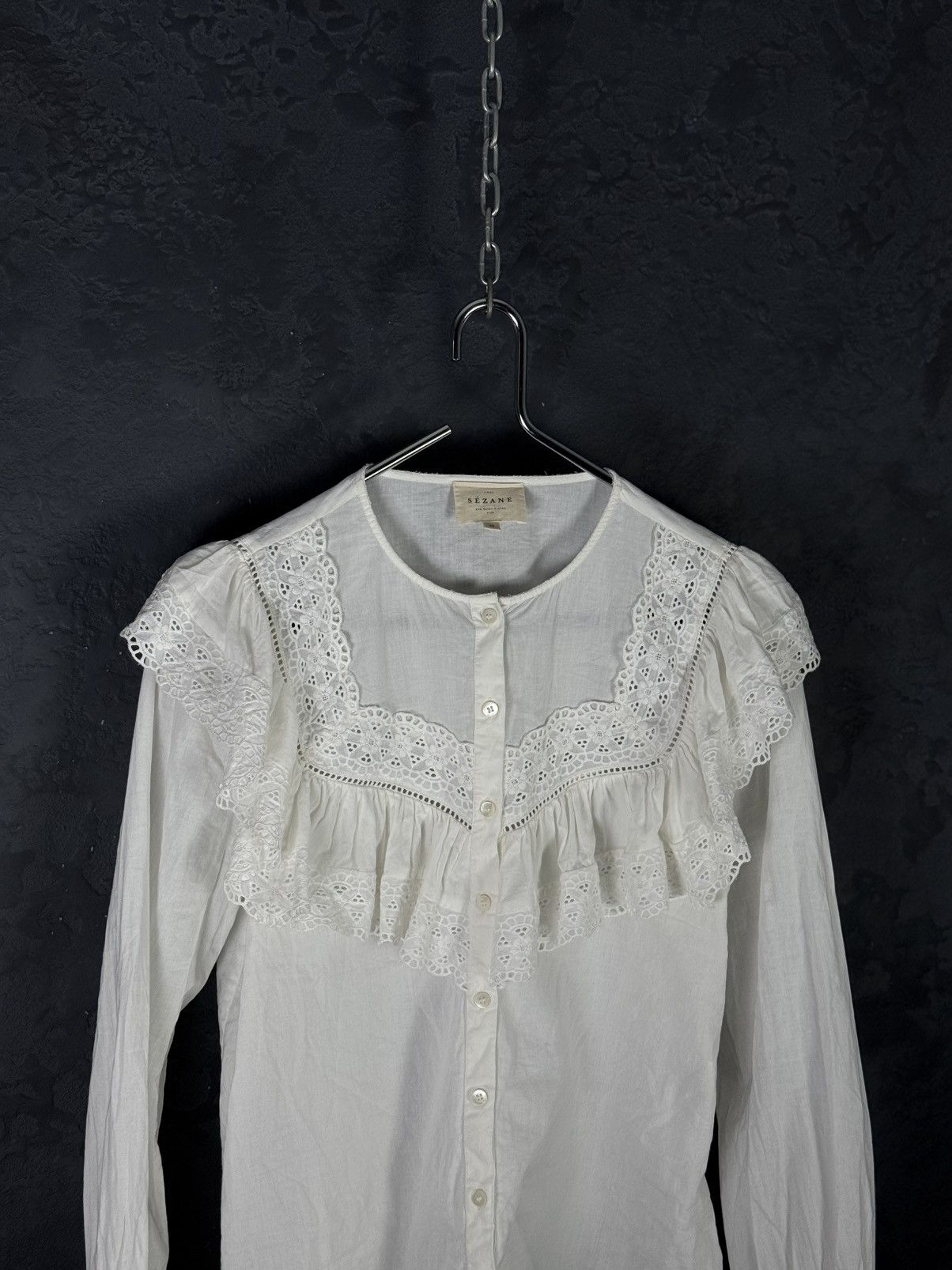 Sezane Womens SEZANE White Cotton Button Shirt Blouse Long Sleeve Size XS / US 0-2 / IT 36-38 - 5 Thumbnail