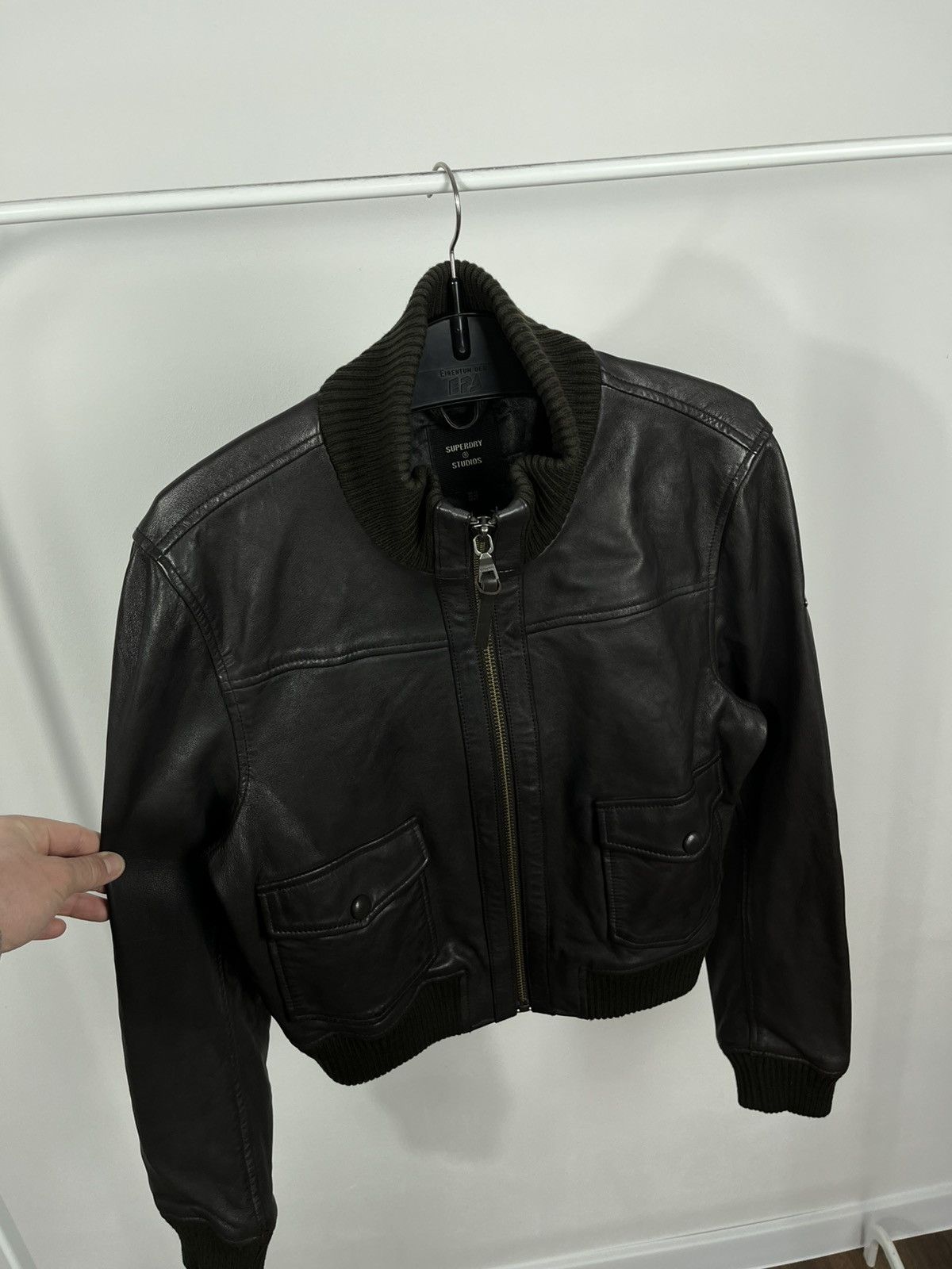 Superdry Superdry Studios Lamb Leather Bomber Jacket Rib Biker EU42 Size M / US 6-8 / IT 42-44 - 6 Thumbnail