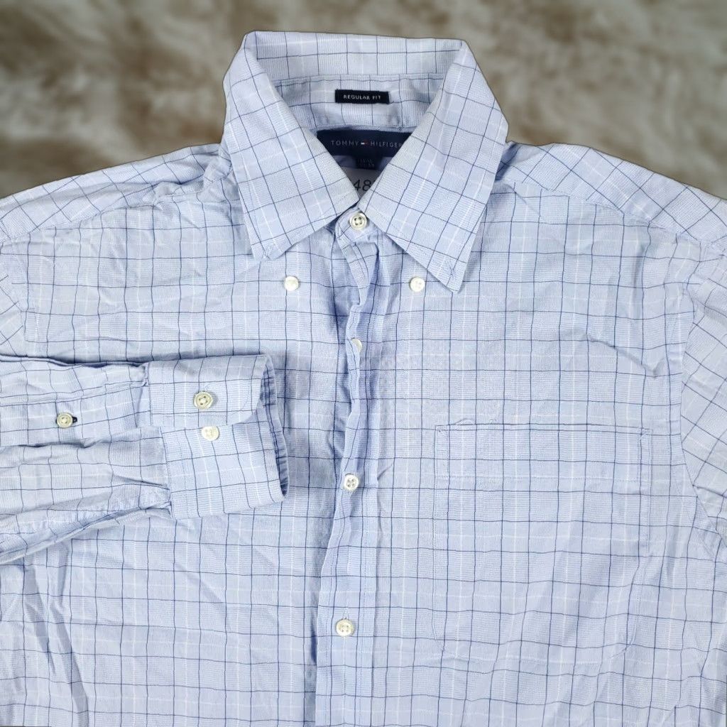 Tommy Hilfiger Tommy Hilfiger Shirt Mens 14.5 Blue Plaid Dress Button Up Long Sleeve Size 36R - 1 Thumbnail