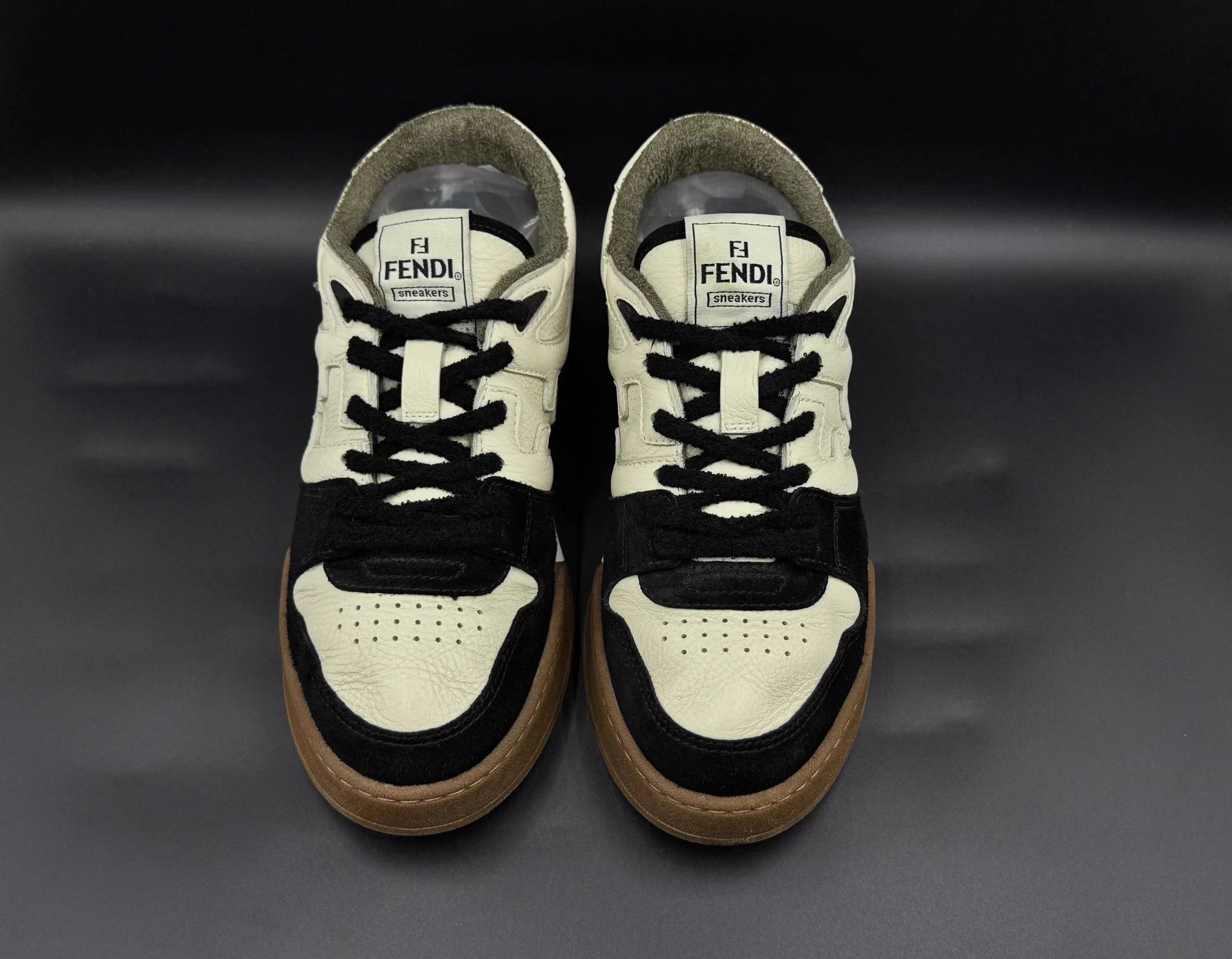 Fendi FENDI Match Leather Colorblocked Sneakers Men's Black White Size US 8 / EU 41 - 2 Thumbnail
